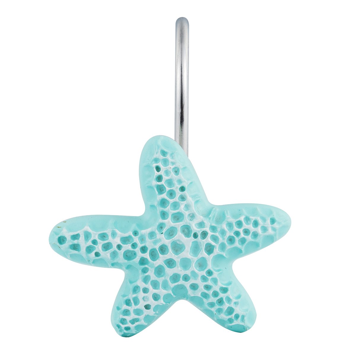 12-Pack Rust-Resistant Chrome Plated Iron Shower Curtain Hooks with Blue Starfish Resin Design - Bathroom Decor for Coastal, Nautical & Beach Theme Showers