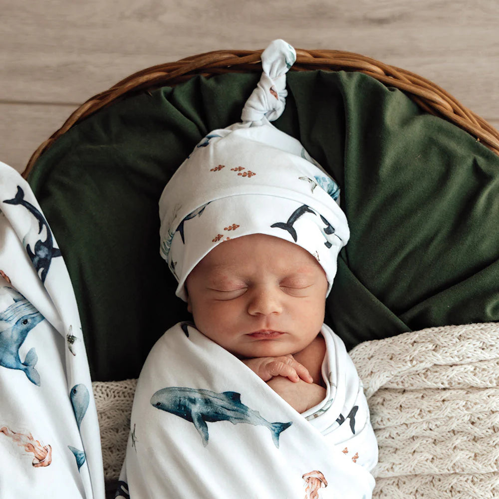Snuggle Hunny Organic Knotted Beanie for Babies - Soft Cotton Ocean Blue Hat for Newborns & Toddlers - Perfect for Winter Outfits, Photoshoots & Outdoor Adventures