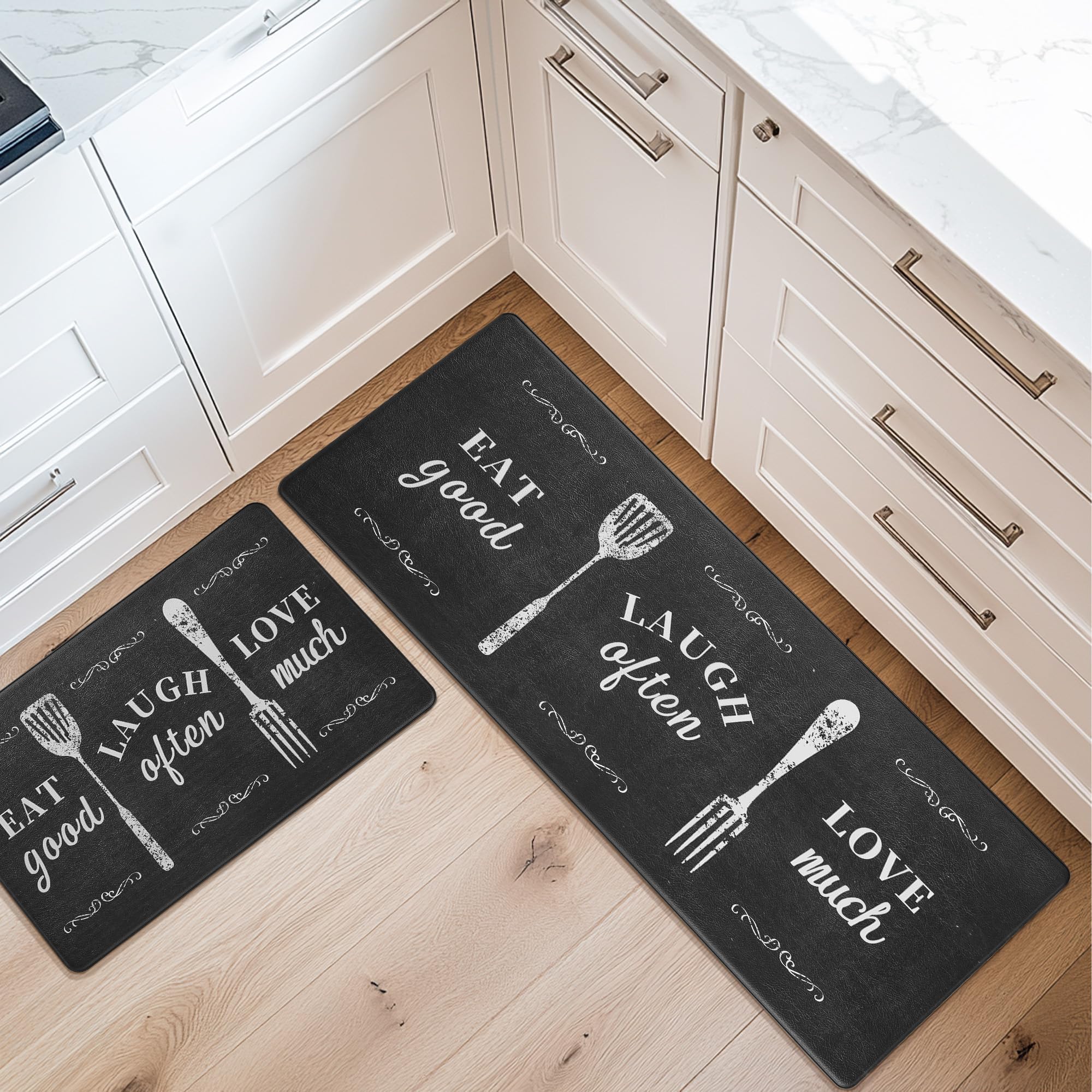 KOKHUB Anti-Fatigue Kitchen Mat Set of 2 - 1/2 Inch Thick Cushioned Waterproof Floor Mats with Non-Slip Backing, Washable for Home & Office - Perfect for Standing Desks, Sink Areas & Farmhouse Kitchens