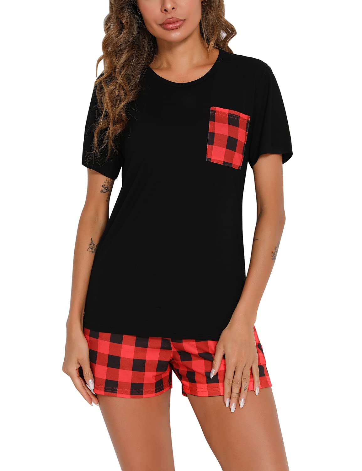 Women's Cute Print Pajama Set - Tee & Shorts Sleepwear for Lounge & Travel XS-XXL