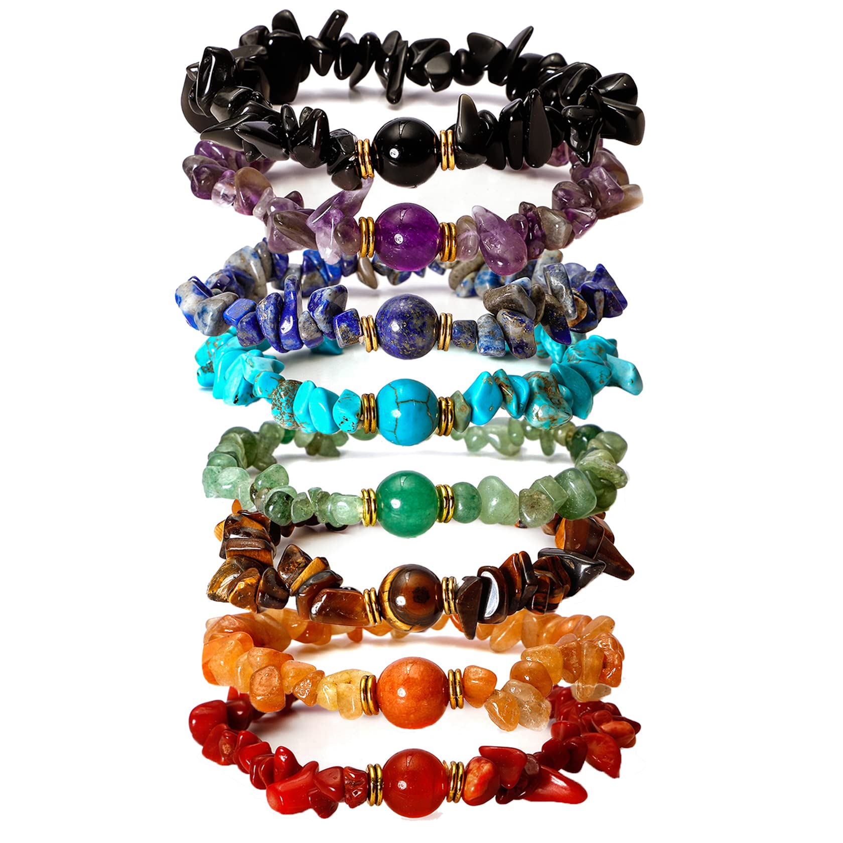 MILAKOO 7 Chakra Healing Bracelet for Women - Natural Crystal Stone Yoga Beads Anxiety Relief Cuff - Perfect for Meditation, Reiki Energy Balancing & Spiritual Wellness
