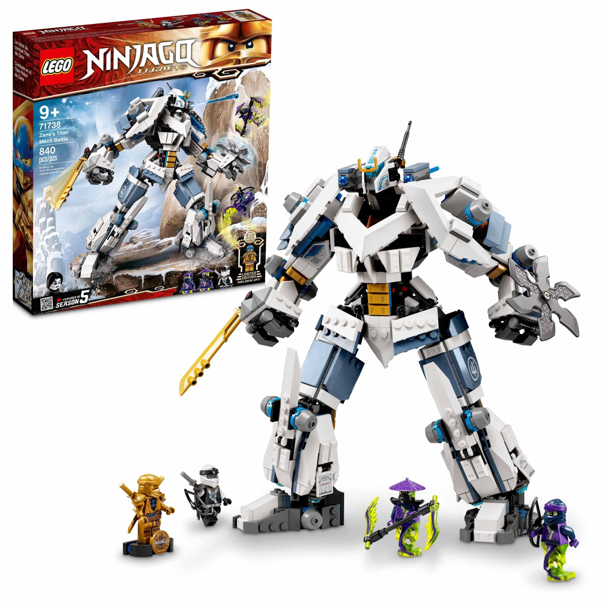 LEGO NINJAGO Legacy Zane’s Titan Mech Battle 71738 Building Set - Ninja Action Figure Toy with Golden Jay Minifigure & Ghost Warriors - Creative Construction Gift for Kids, Boys & Girls - Perfect for Playtime, Birthday Presents & Collectors
