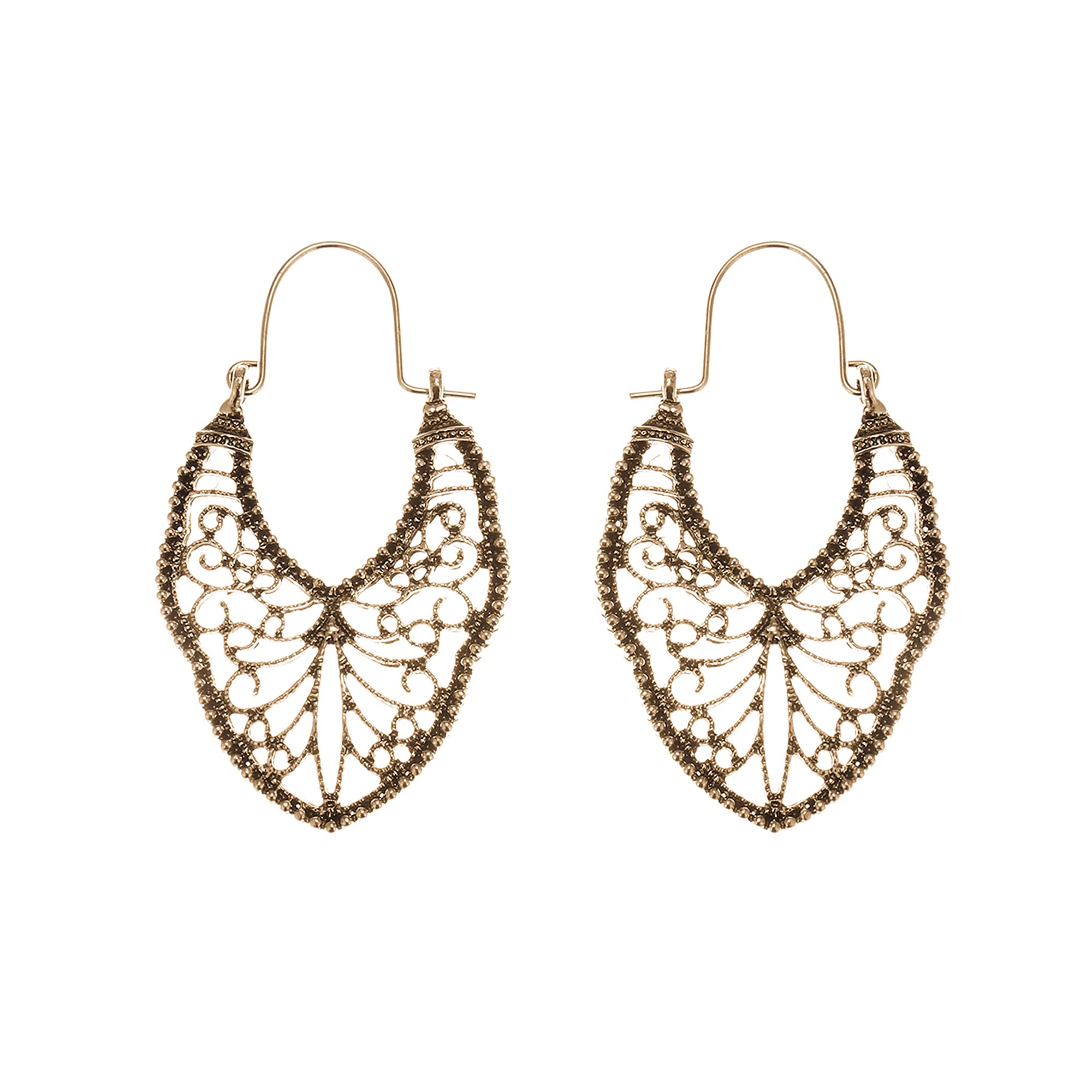 Bohemian Boho Filigree Hoop Earrings for Women – Intricate Cutout Design, Lightweight Geometric Statement Jewelry – Perfect for Festivals, Parties and Boho Chic Outfits