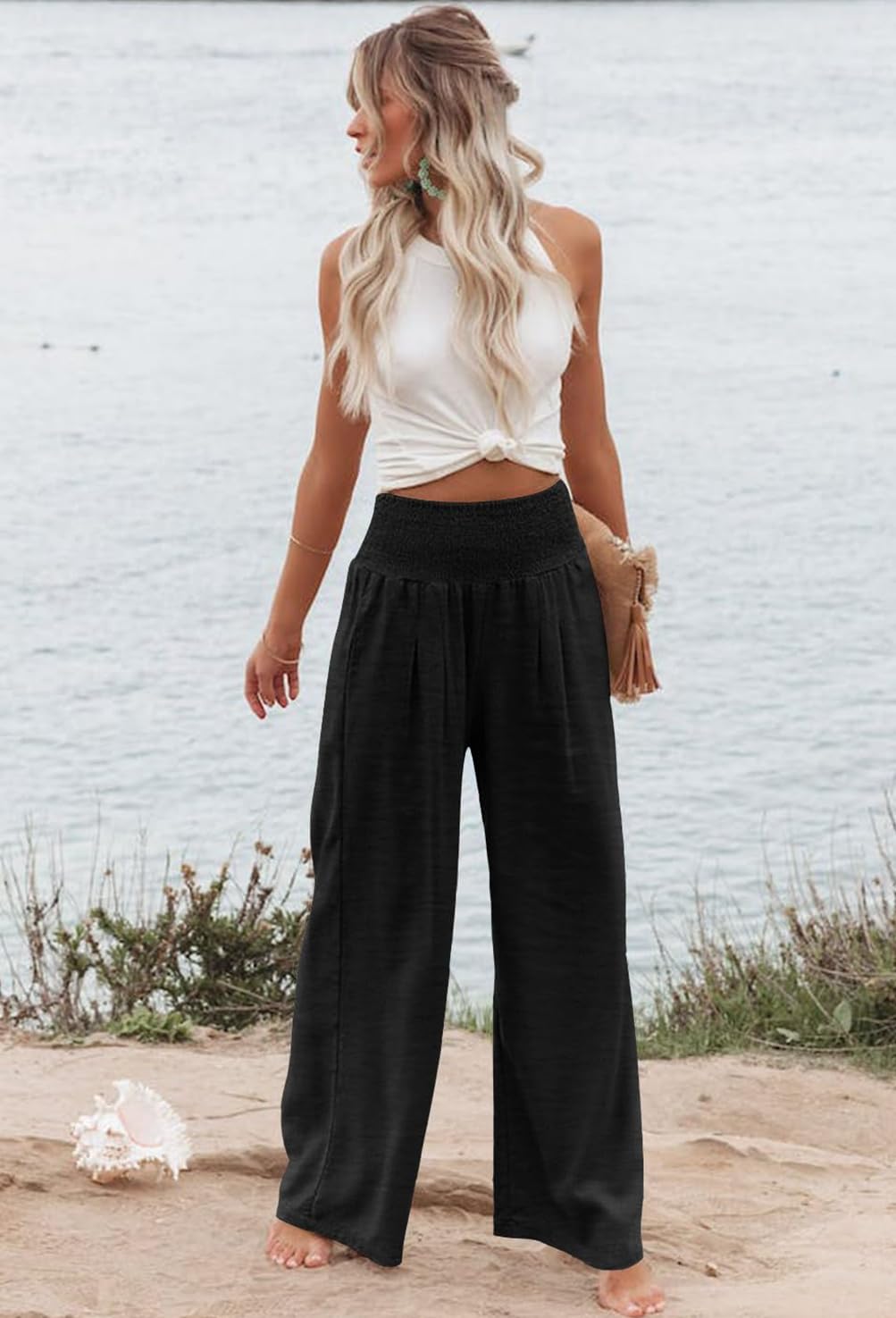 Elegant High Waisted Palazzo Pants for Women - Wide Leg Business Casual Work Pants with Pockets | Office Wear, Travel & Formal Occasions