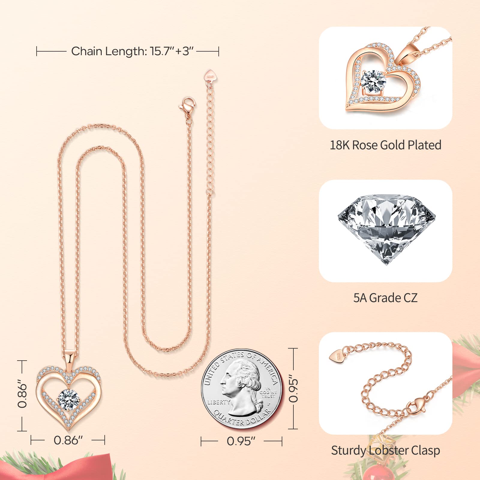 Rose Gold Necklace for Women - Elegant Birthstone Jewelry Gift for Wife, Mom, Girlfriend | Perfect for Valentine's Day, Christmas, Anniversary, Mother's Day & Birthday | Ideal for Date Nights, Weddings & Special Occasions