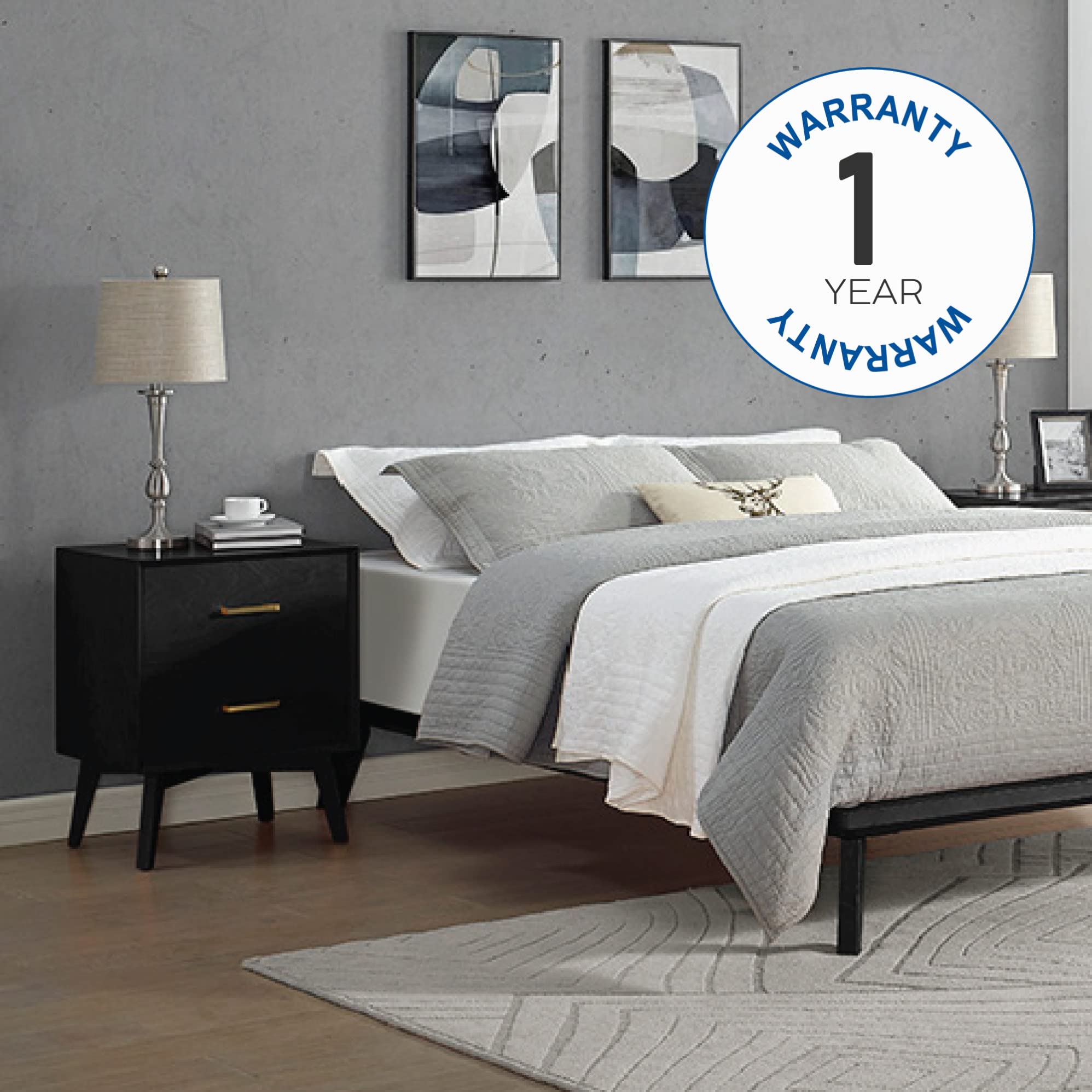 Modern Black Two-Drawer Nightstand - Bedside Table with Storage for Bedroom, Living Room & Office - Compact Nightstand with Smooth Gliding Drawers for Home Decor