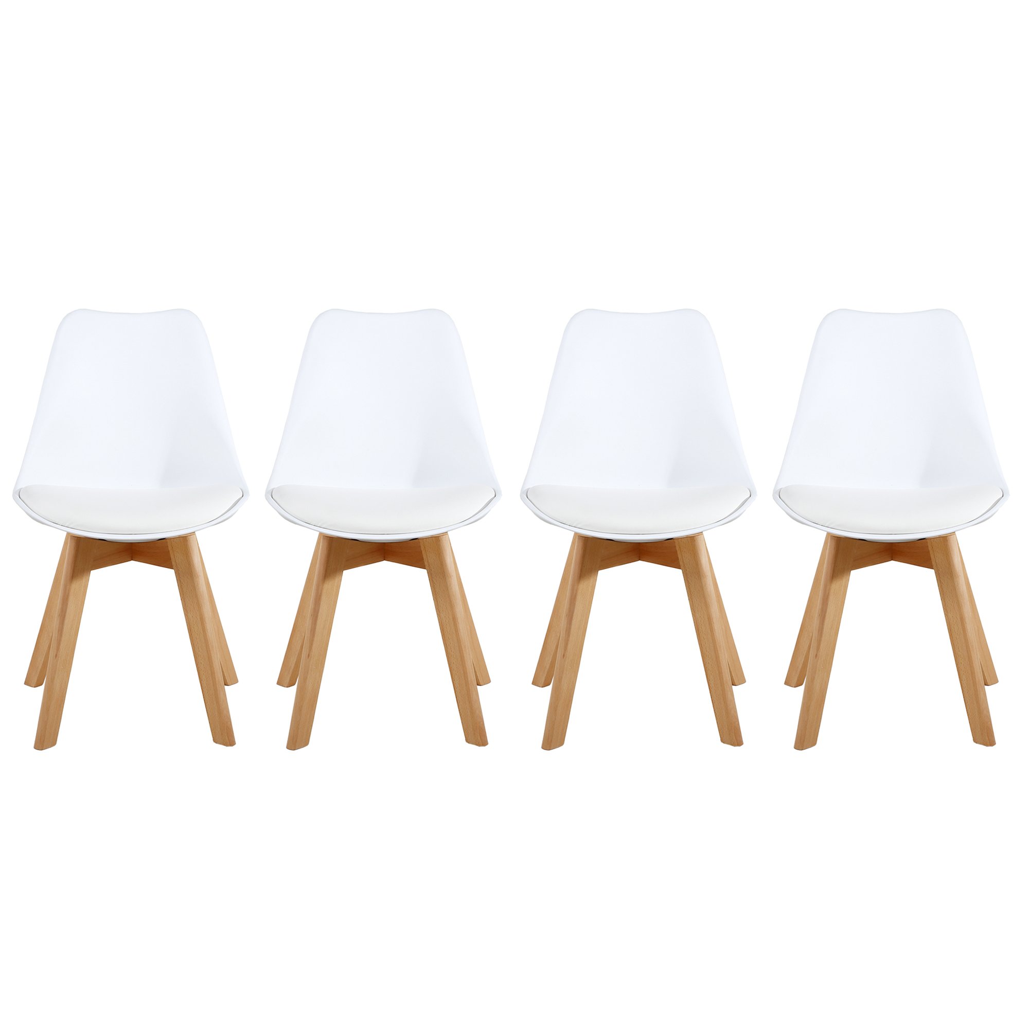 NOBPEINT Mid Century Modern Dining Chairs Set of 4 - White Upholstered Kitchen Chairs with Wooden Legs - Perfect for Dining Room, Kitchen, Breakfast Nook and Office