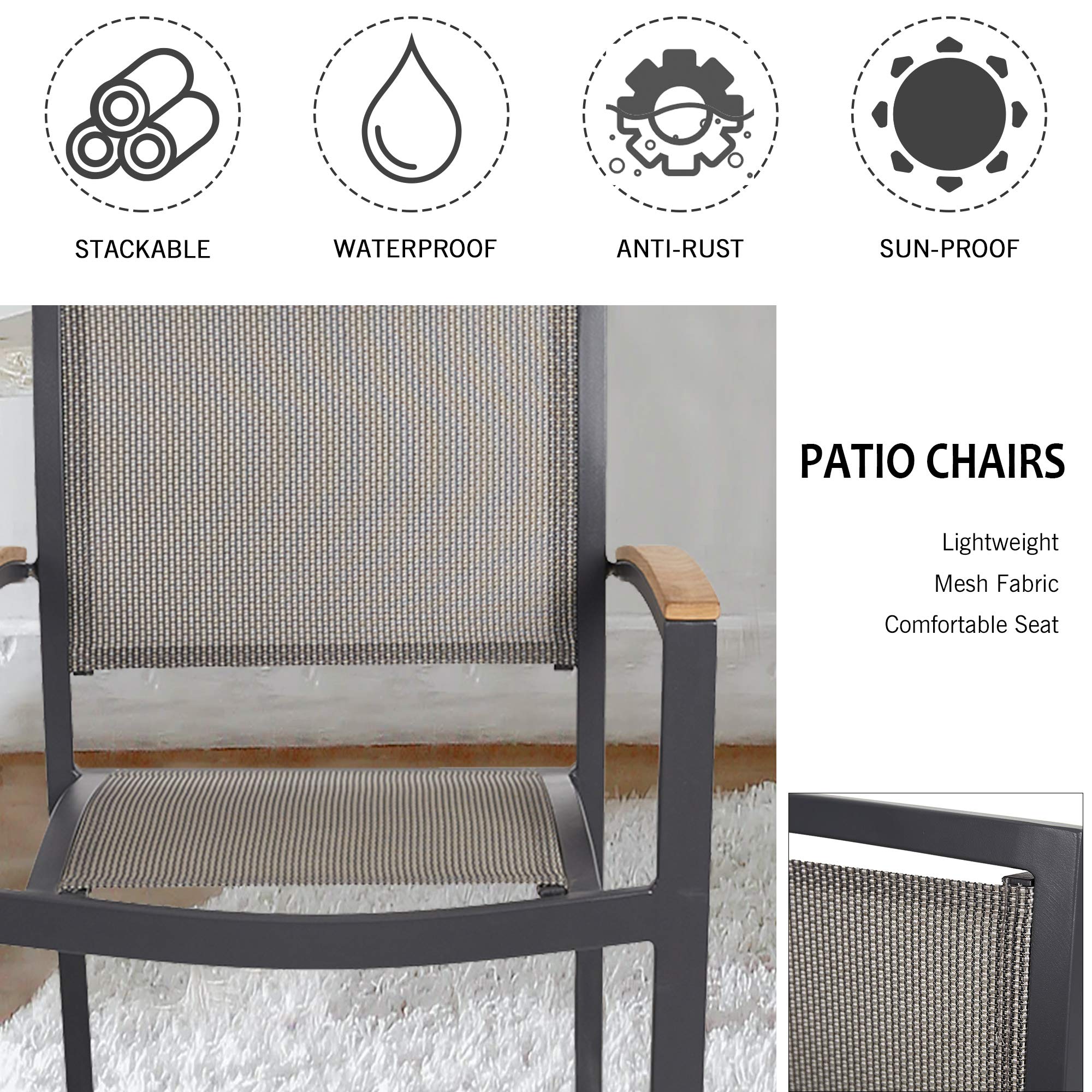TRY & DO 4-Piece Patio Dining Chairs Set - Stackable Outdoor Chairs with Textilene Mesh & Aluminum Frame - Perfect for Garden, Balcony, Lawn, Deck & Indoor Use - Comfortable Armrest Dining Furniture for Backyard BBQs & Outdoor Entertaining