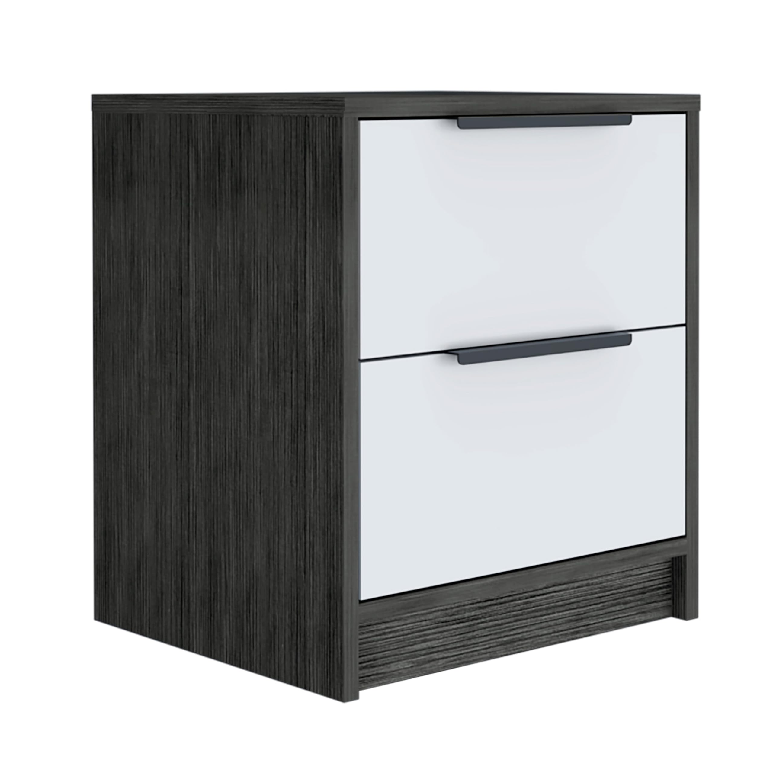 Tuhome Kaia Nightstand with Two Drawers and Metal Handles - Smokey Oak/White Finish for Bedroom Furniture and Home Decor