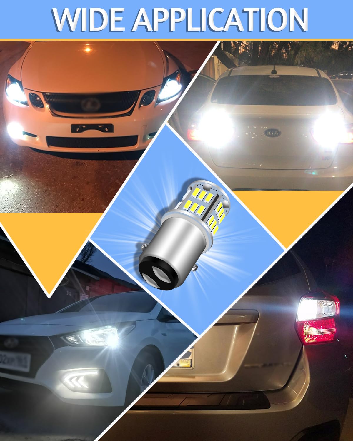 UNXMRFF 1157 2057 BAY15D LED Bulbs - Super Bright White Car Light Bulbs (4014 39-SMD 7528 2357) - Pack of 2 | Replacement for Reverse Lights, Tail Brake Lights, Camper Trailer Lights | Perfect for Night Driving, Parking, and Enhanced Vehicle Safety
