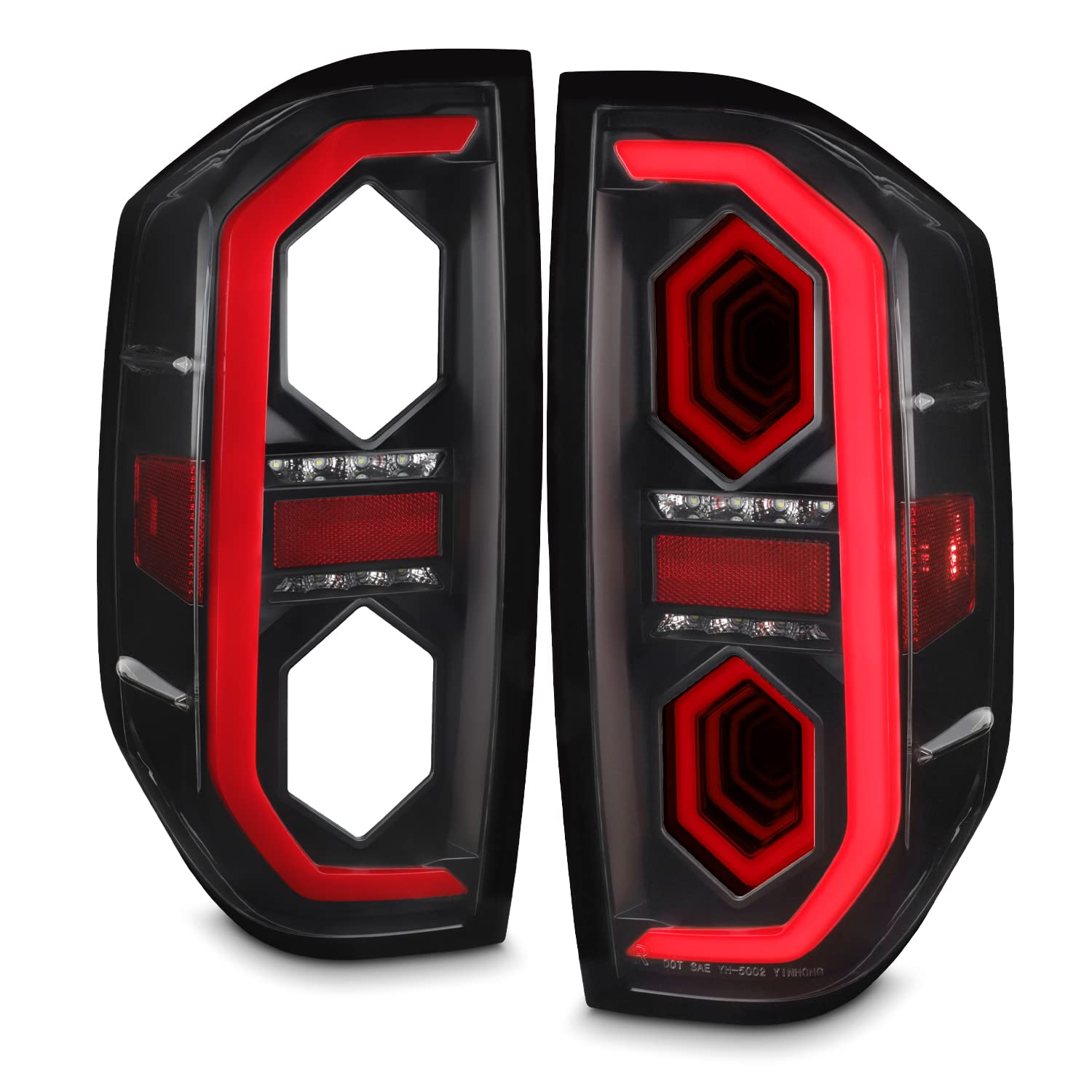 AKKON Full LED Tube Signal Reverse Switchback Mirror 3D Brake Black Tail Lights Pair - Compatible with 2014-2021 Toyota Tundra | Upgrade Your Truck's Style & Safety for Night Driving & Off-Road Adventures