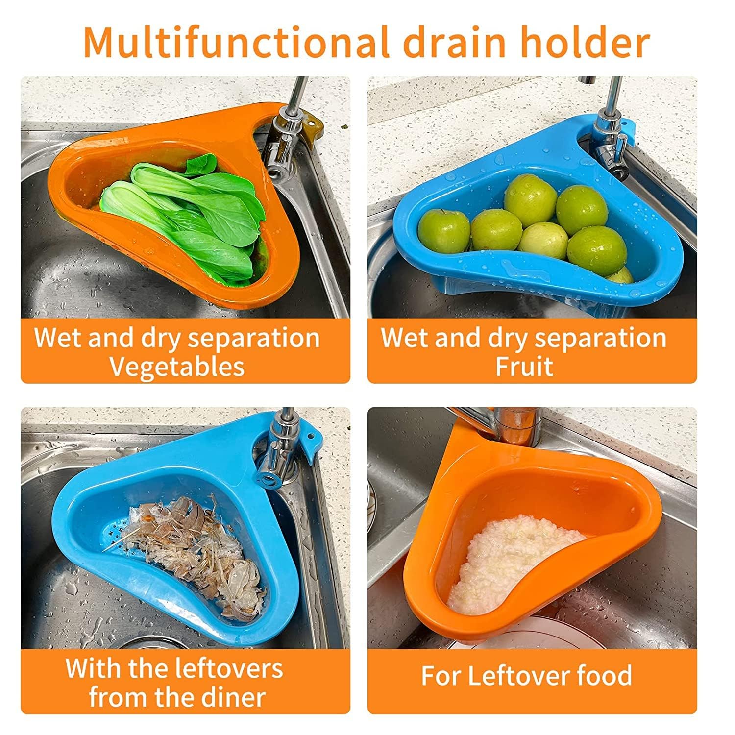 Bimex Swan-Shaped Drain Basket for Kitchen Sink - Multi-Functional Triangular Sink Strainer with Faucet Hook - Universal Fit for All Sinks (2-Pack) - Perfect for Washing Fruits, Vegetables & Dish Drainage