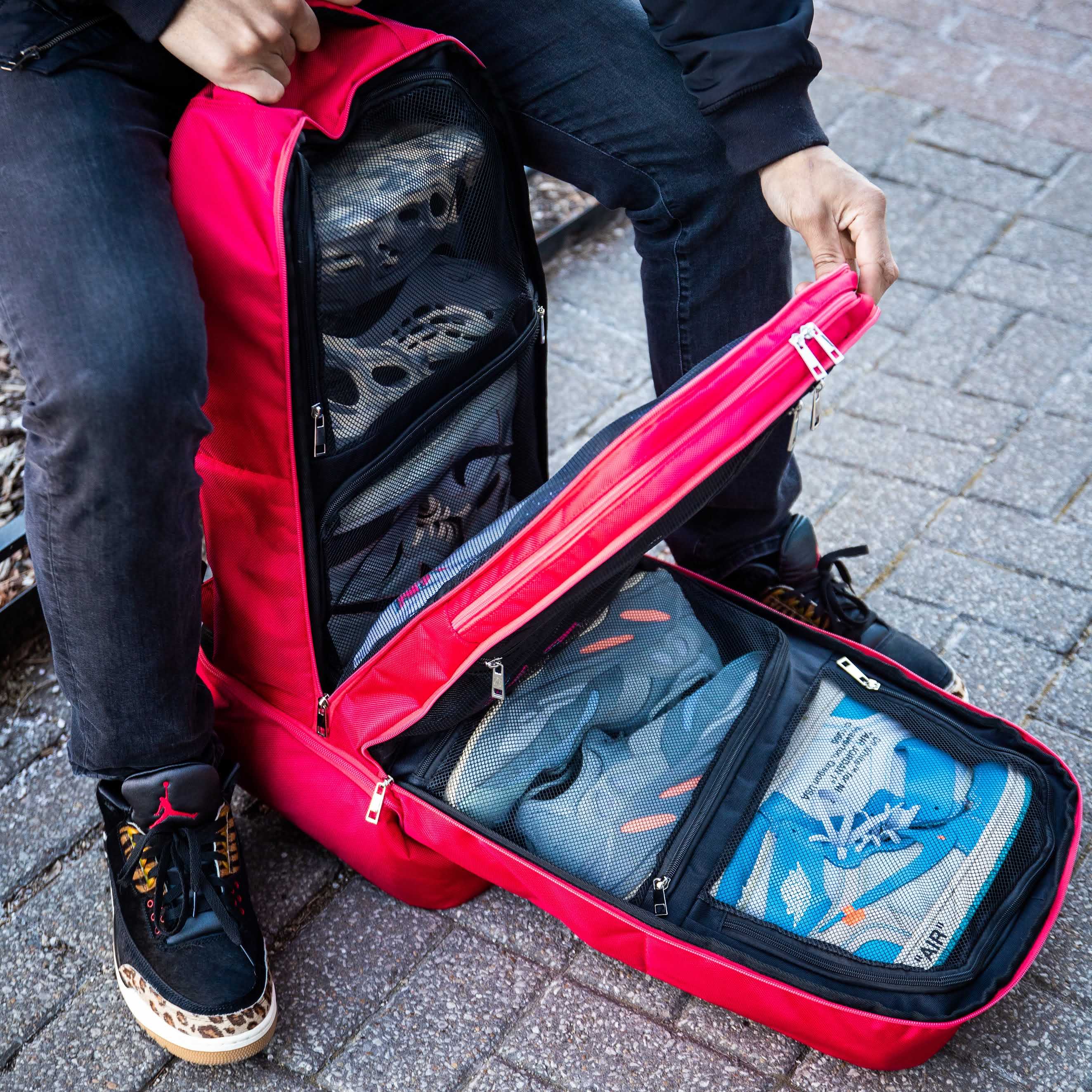 Red Polyester Carry On Bag - Patented Signature Design for Travel, Business Trips & Weekend Getaways