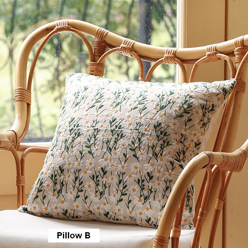 Farmhouse Style Embroidered Floral Cotton Pillow Covers - Decorative Throw Pillows for Couch, Sofa & Bedroom - Spring Home Decor Accent Pillows for Living Room, Bedroom & Farmhouse Decor