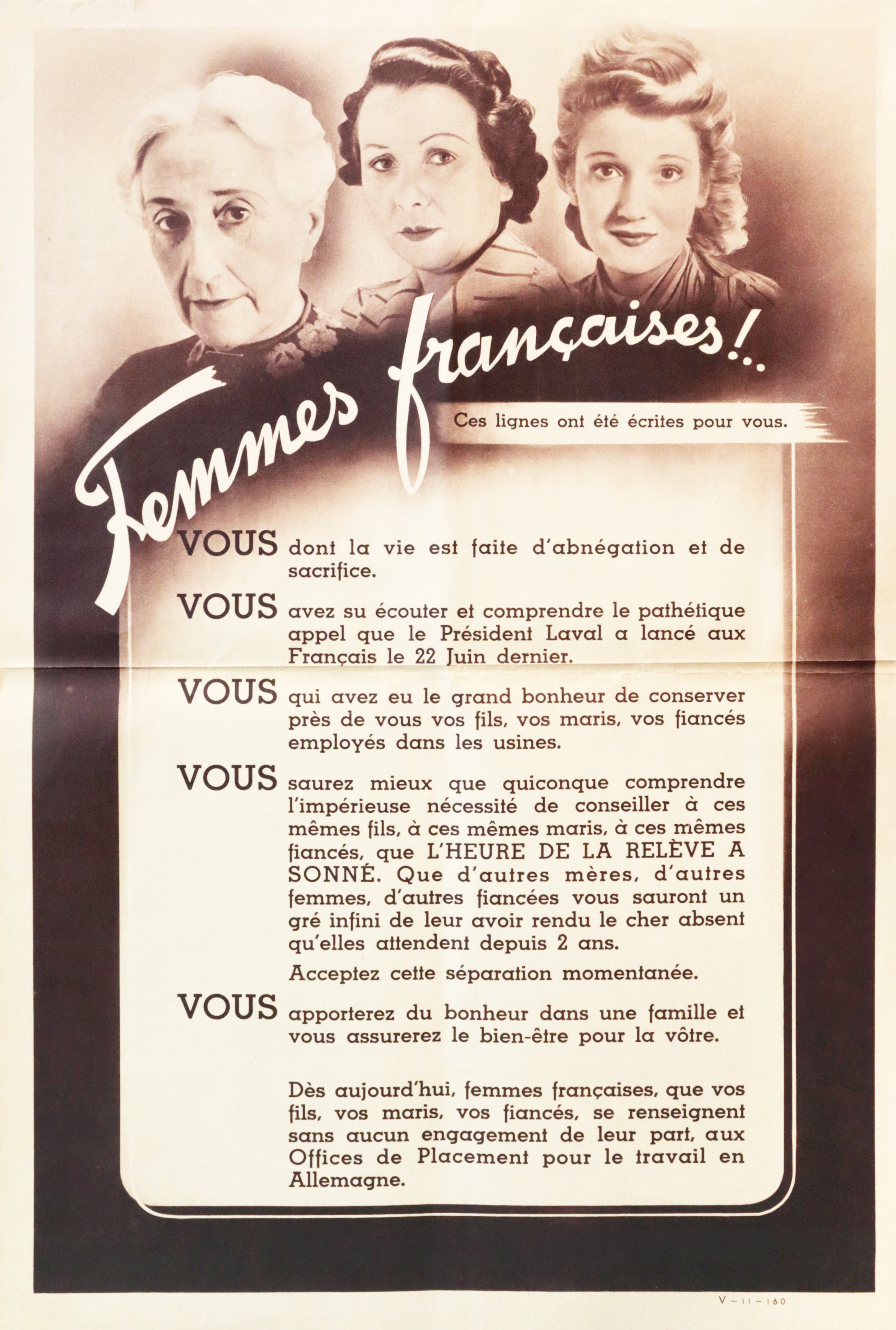 1942 French WWII Poster - Femmes Francaises! Ces Lignes ont ete Ecrites pour Vous - Vintage War Propaganda Art Print - Home Decor & History Classroom Display