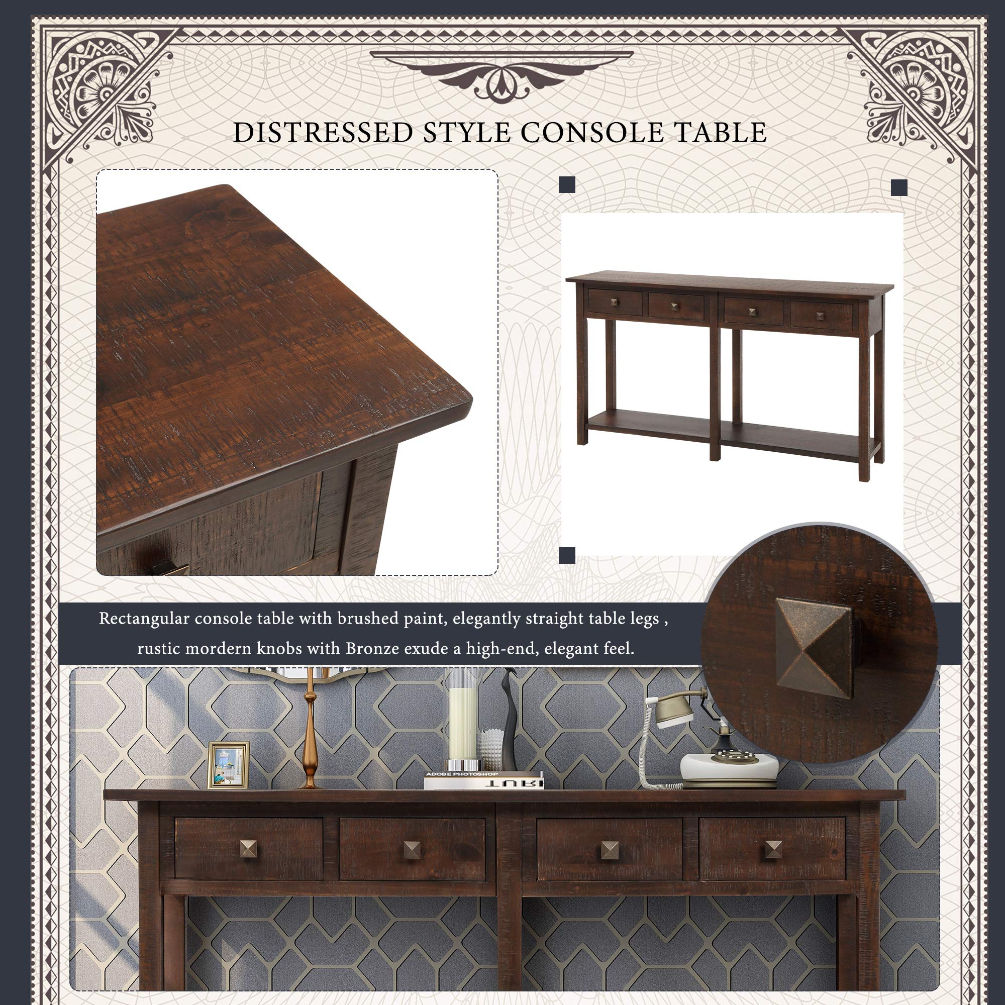 Rustic Console Table with Drawer & Shelf - Brushed Texture Sofa Table for Entryway, Living Room & Dining Room - Blue | Perfect for Small Spaces & Home Decor