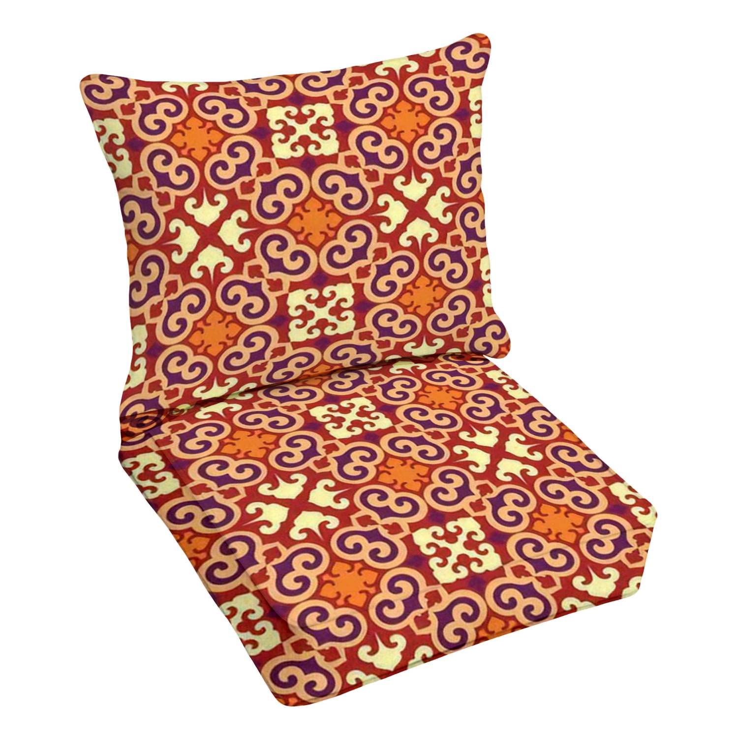 Premium Outdoor Deep Seating Cushion Set - Colorful Oriental Style Asian Motif Patio Furniture Replacement Cushions for Lounge Chairs - Perfect for Garden, Poolside & Conversation Areas