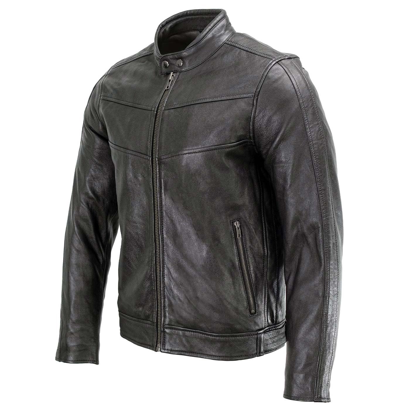Milwaukee Leather Men's Black Cafe Racer Motorcycle Jacket - Genuine Leather Biker Jacket with Snap Button Collar (SFM1835) - Perfect for Riding, Casual Wear & Urban Fashion