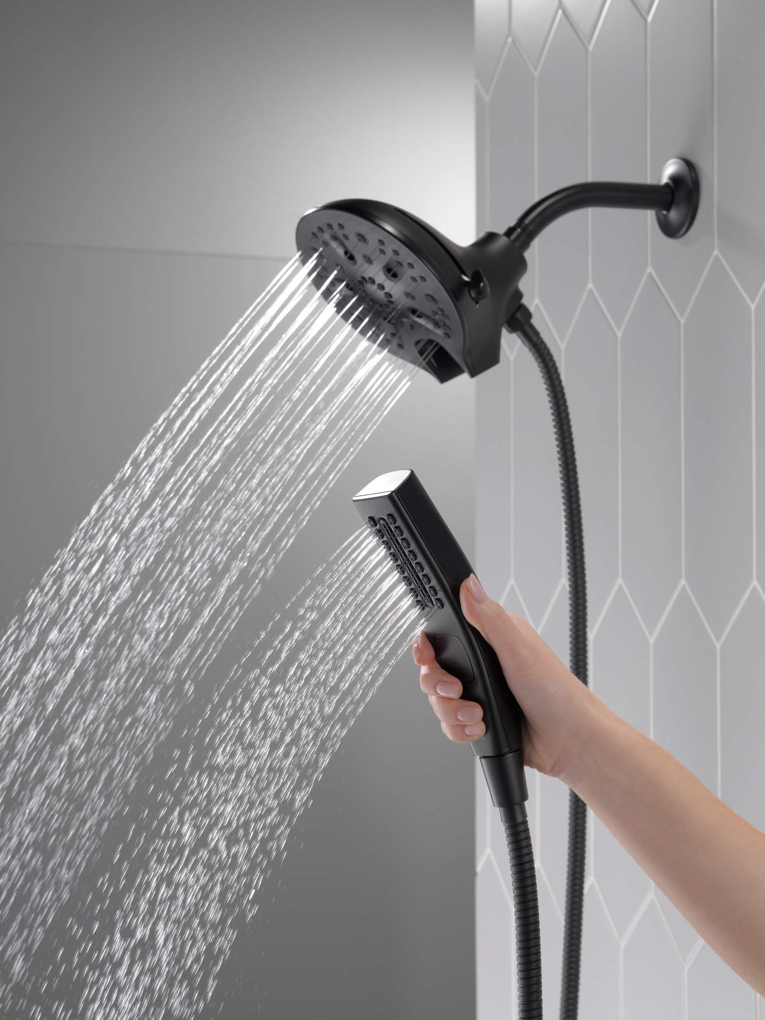 Delta 58620-BL25-PK 2-in-1 Dual Shower Head with 5 Spray Settings - Black Bathroom Fixture for Luxurious Rainfall and Handheld Shower Experience - Lifetime Limited Warranty - Perfect for Master Bathrooms, Spa-Like Showers and Water Conservation