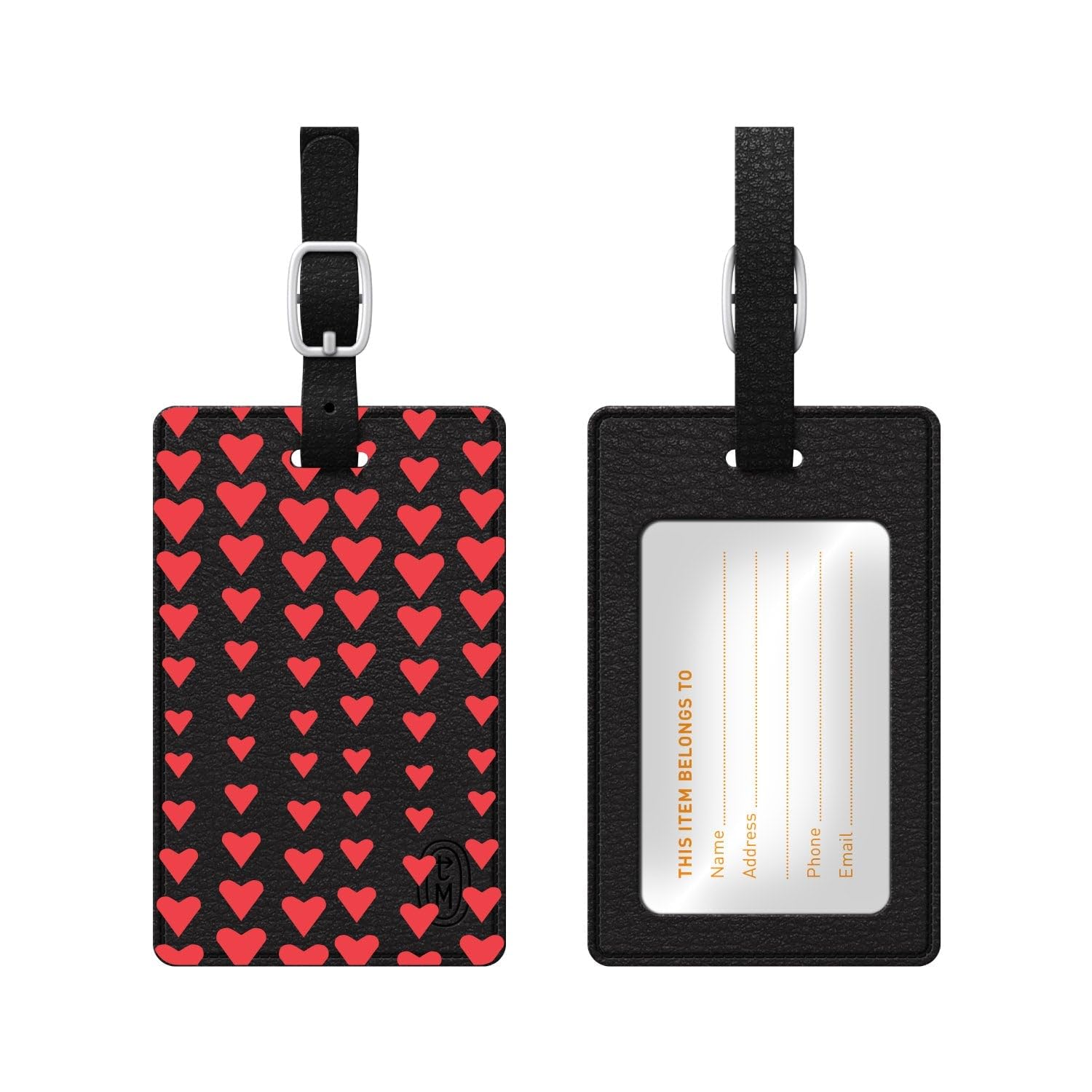 OTM Essentials Artist Series Faux Leather Luggage Tag - Falling Hearts Design - Personalized Travel ID Tag for Suitcases, Bags & Backpacks - Perfect for Air Travel, Vacation & Business Trips