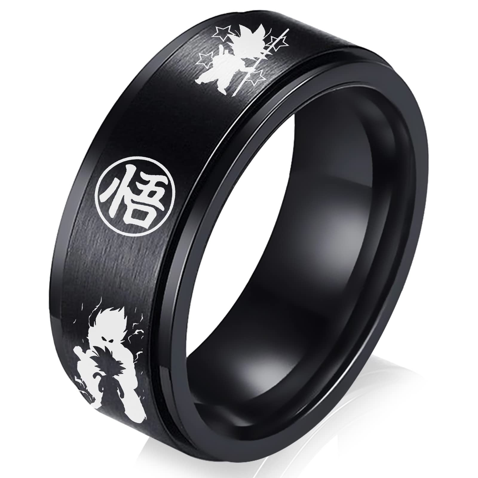 YWDREAM Anime Spinner Rings for Men - Black Stainless Steel Adjustable Size 6-13 (8mm Width) - Perfect for Cosplay, Gift Giving & Anime Fans Collection