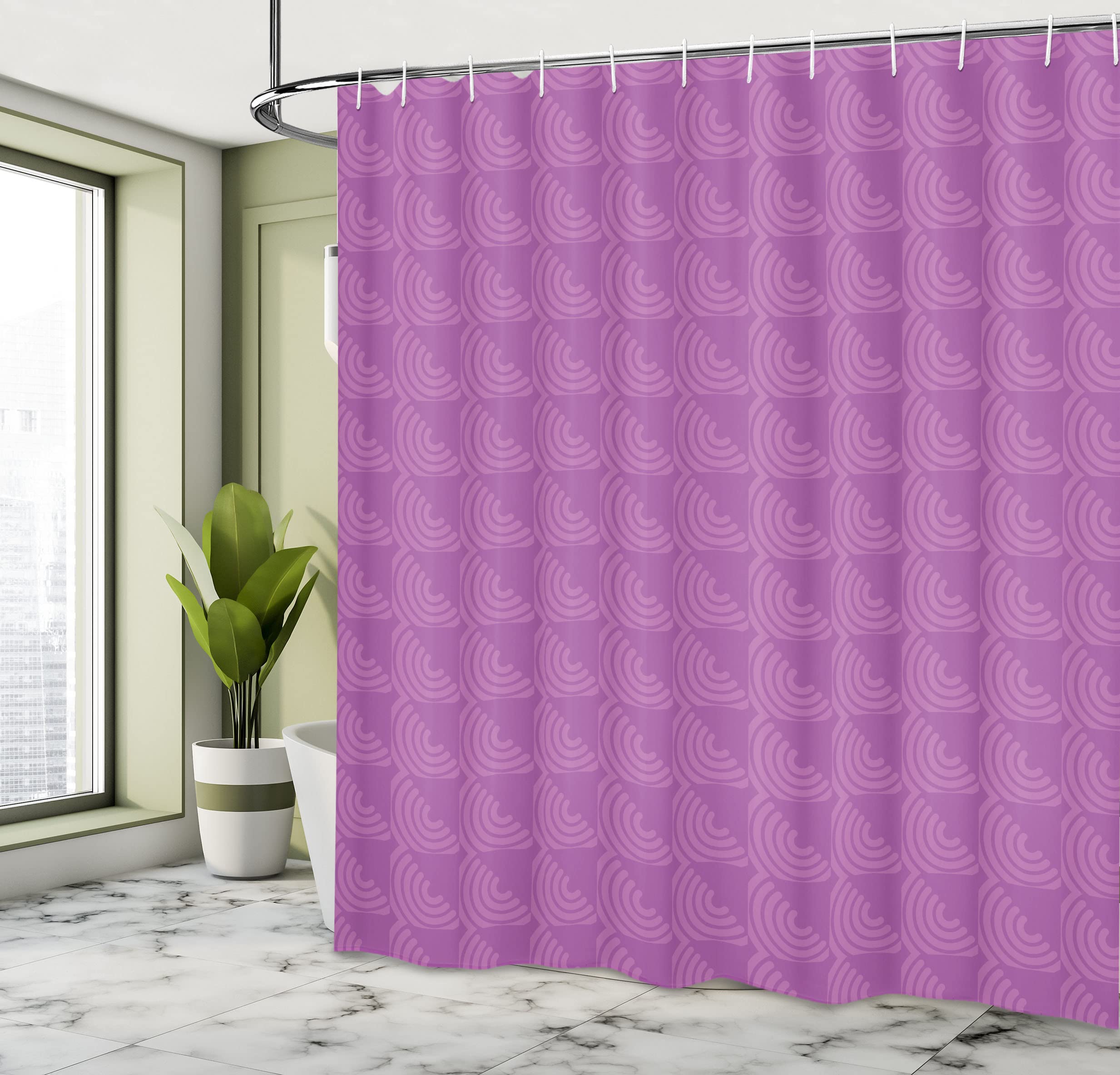 Ambesonne Abstract Shower Curtain - Purple Geometric Design with Intertwined Semicircles, 69x84 Inch Cloth Fabric Bathroom Decor Set with Hooks in Pale Purple & Fuchsia | Modern Waterproof Bathroom Decor for Home, Apartment, Dorm