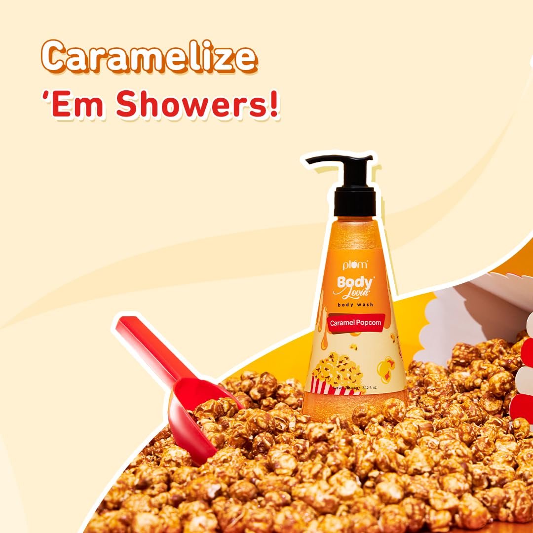 Plum BodyLovin' Caramel Popcorn Body Wash - SLS-Free Moisturizing Shower Gel for Women with Warm Caramel Scent & Aloe Vera | Long-Lasting Fragrance for Soft, Smooth Skin (8.1 fl oz) | Perfect for Relaxing Baths & Gift Sets