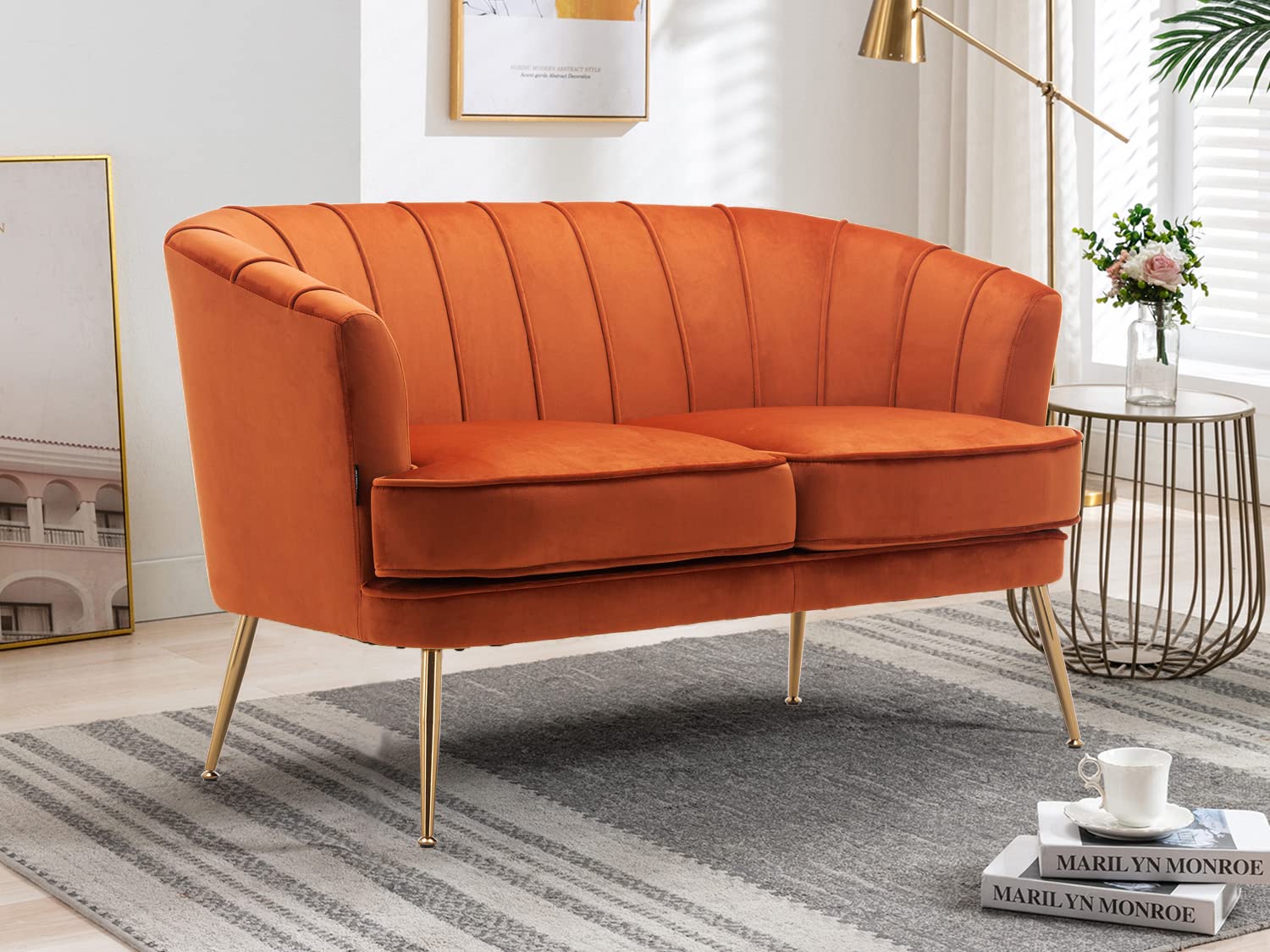 Luxury Velvet Loveseat Sofa - Modern Tufted Chesterfield Style 2-Seater Couch for Living Room & Bedroom - Soft & Comfy Caramel Brown Velvet Fabric - Perfect for Small Spaces, Apartments, and Cozy Home Decor