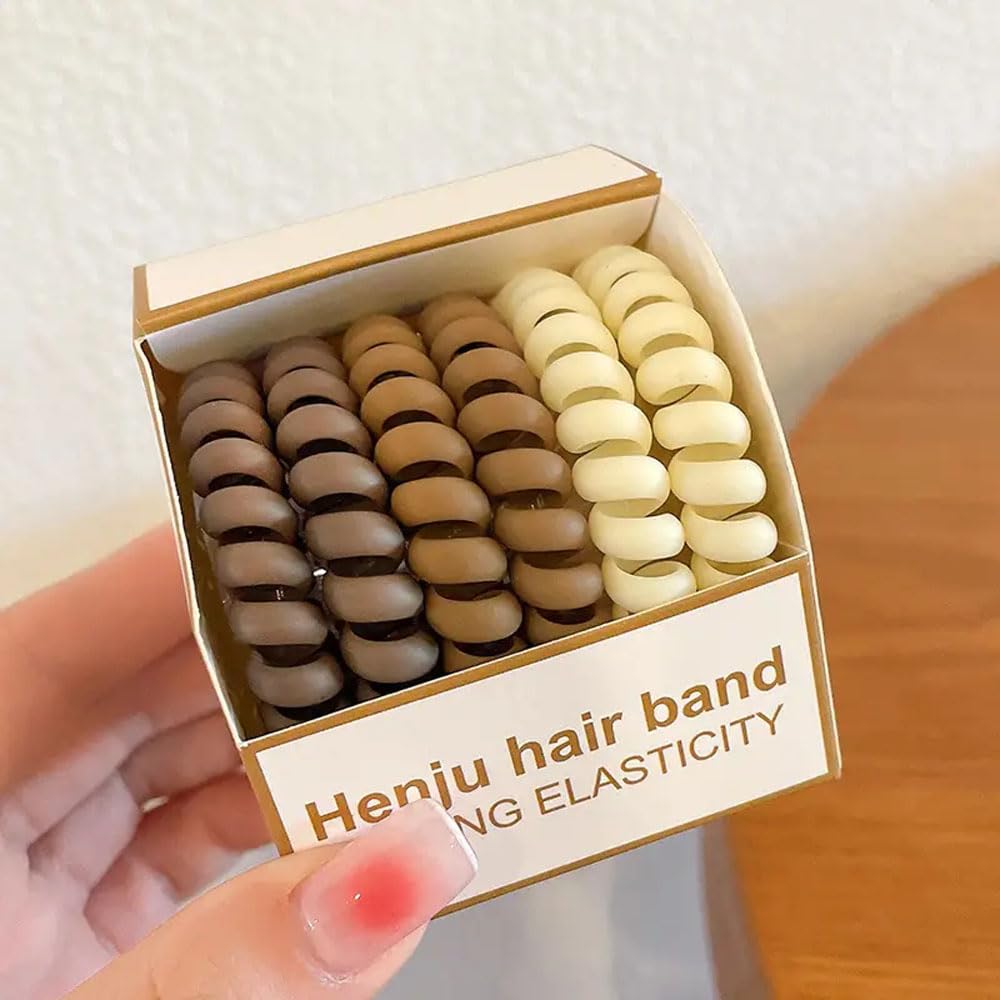 Ashkash 6-Pack Durable Frosted Hair Ties - High Elastic Ponytail Holders for Women, Simple Telephone Cord Hair Bands, Elegant Hair Accessories (Coffee) - Perfect for Workouts, Office & Everyday Styling