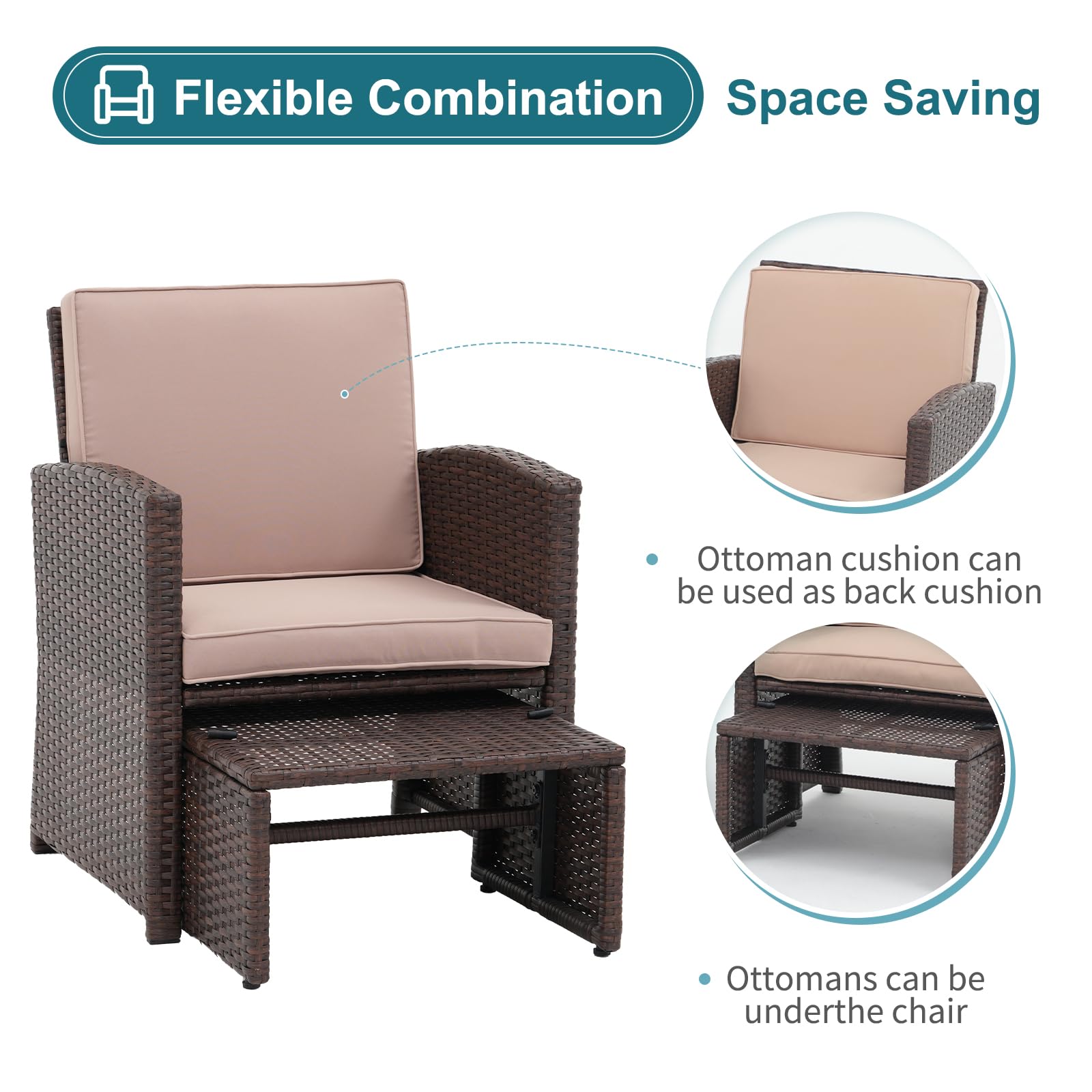 OC Orange-Casual 5-Piece Patio Conversation Set with Cushions - Brown Wicker Chairs, Ottoman & Storage Table - Outdoor Furniture for Backyard, Garden, Porch, Balcony - Perfect for Relaxing, Entertaining & Lounging in Your Outdoor Space