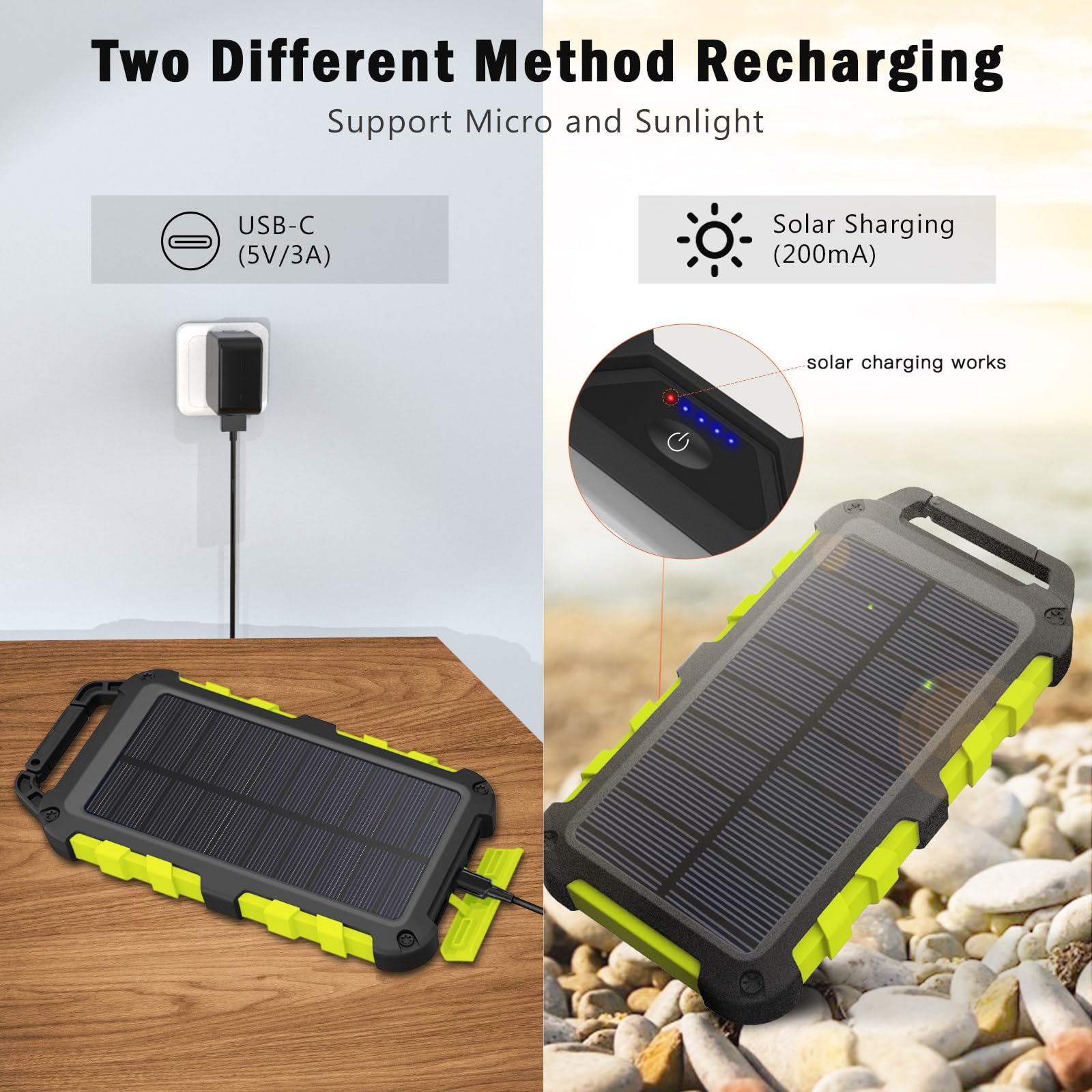 26800mAh Solar Charger Power Bank - Portable Waterproof External Battery with 2 USB Ports & USB-C Input | Fast Charging for Phones, Laptops | Perfect for Camping, Hiking & Emergency Power Backup