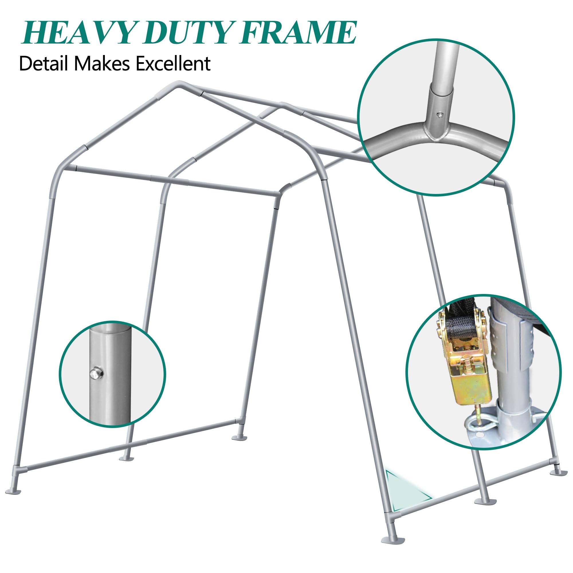 8' x 14' Heavy Duty Outdoor Storage Shelter Shed - Waterproof Portable Garage with Roll-up Ventilated Windows for Bike, ATV, Motorcycle, Lawn Equipment - Perfect for Backyard, Patio, and Driveway Storage (Gray)