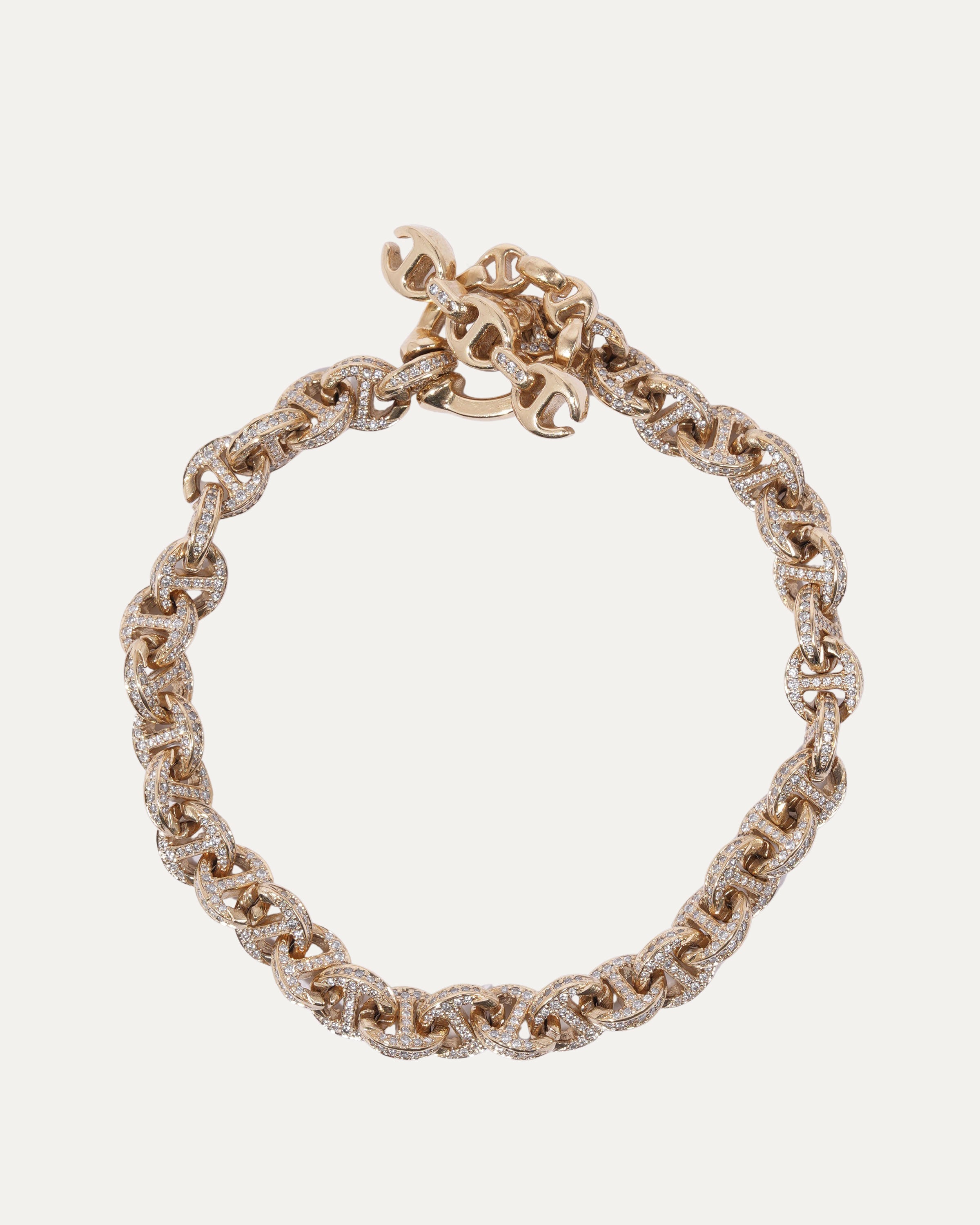 5MM White Diamond Vintage 18K Yellow Gold Open Link Bracelet for Women - Elegant Gift for Anniversary, Wedding & Special Occasions