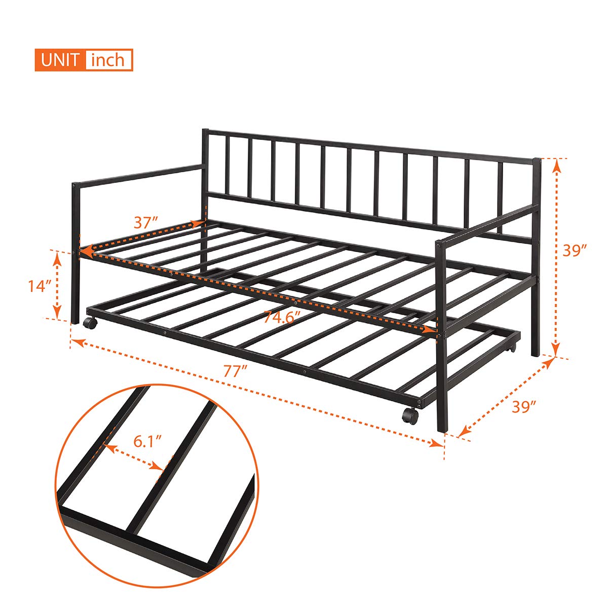 Twin Daybed with Trundle - Sturdy Metal Frame for Guest Room, Living Room & Small Spaces - Perfect for Sleepovers, Extra Seating & Space-Saving Solutions