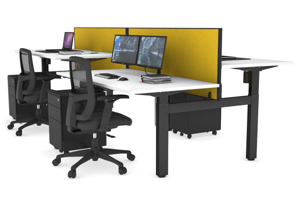 Adjustable 4-Person H Bench Workstation - Black Frame [1200L x 800W] - Perfect for Office, Coworking Spaces & Home Offices