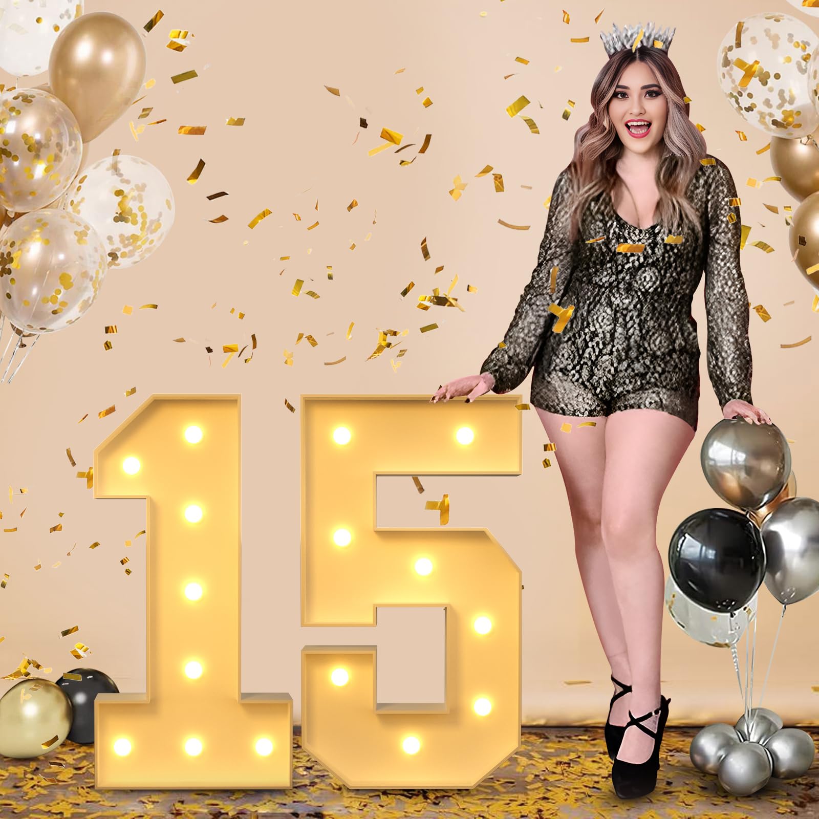 Imprsv 3FT Light Up Number 15 - Large LED Birthday Decor for 15th Anniversary Party | Girls & Boys Celebration Backdrop, Sweet 16 Prep, Quinceañera, Photo Booth Props