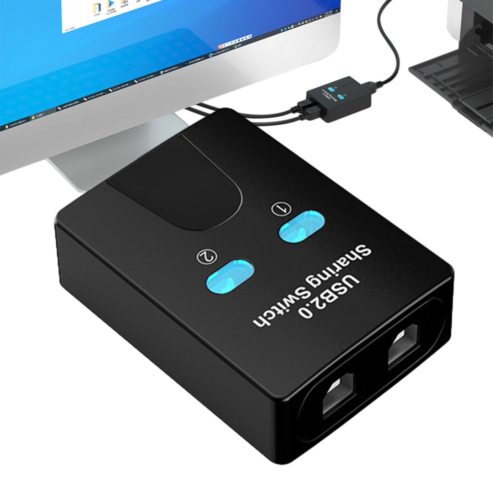 2-Port USB Switch Hub for Printer & Mouse Sharing - USB Splitter & KVM Switch for Multiple Devices | Home Office & Gaming Setup Accessory