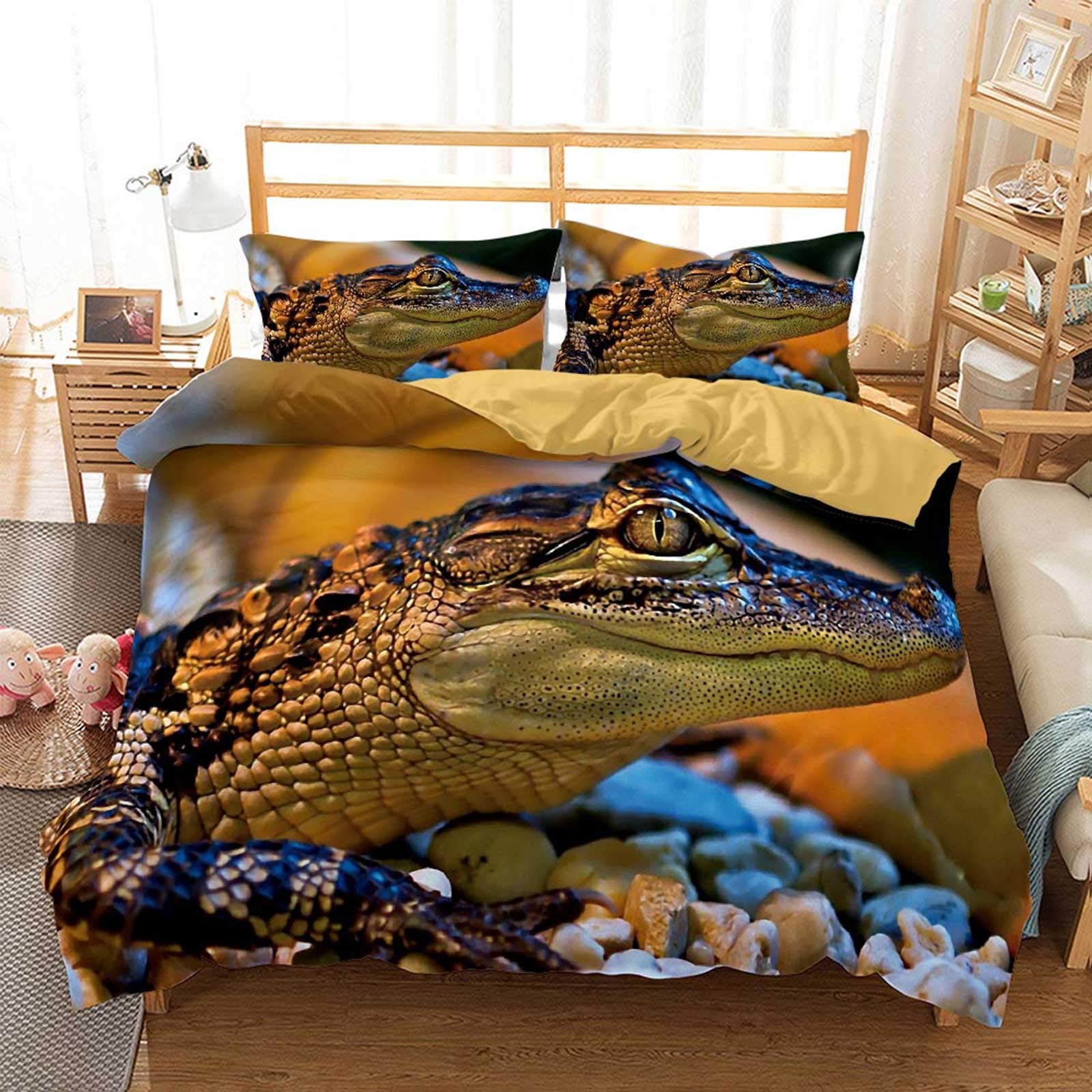 YOURCOZY 3D Wild Alligator Pattern Duvet Cover Set - King Size 90