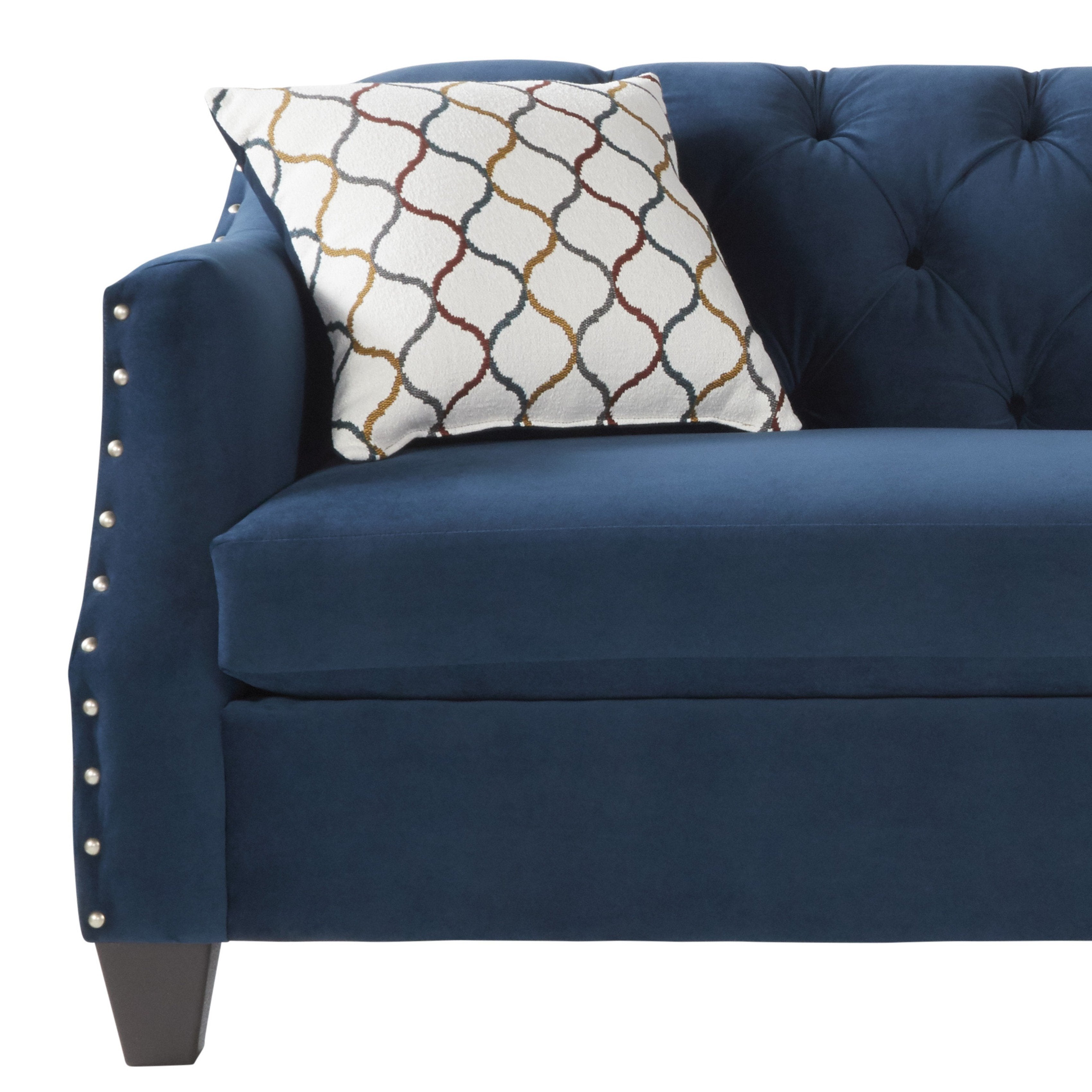 Modern Velvet Tufted Loveseat with Nailhead Trim - Blue Transitional Sofa for Living Room, Bedroom & Home Office | Moselle Collection