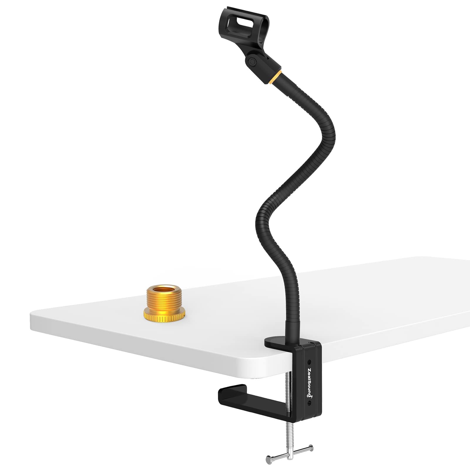 ZealSound Adjustable Microphone Stand with Heavy Duty Clamp - Flexible Gooseneck Desktop Mic Holder for Blue Snowball Ice & Spark (3/8