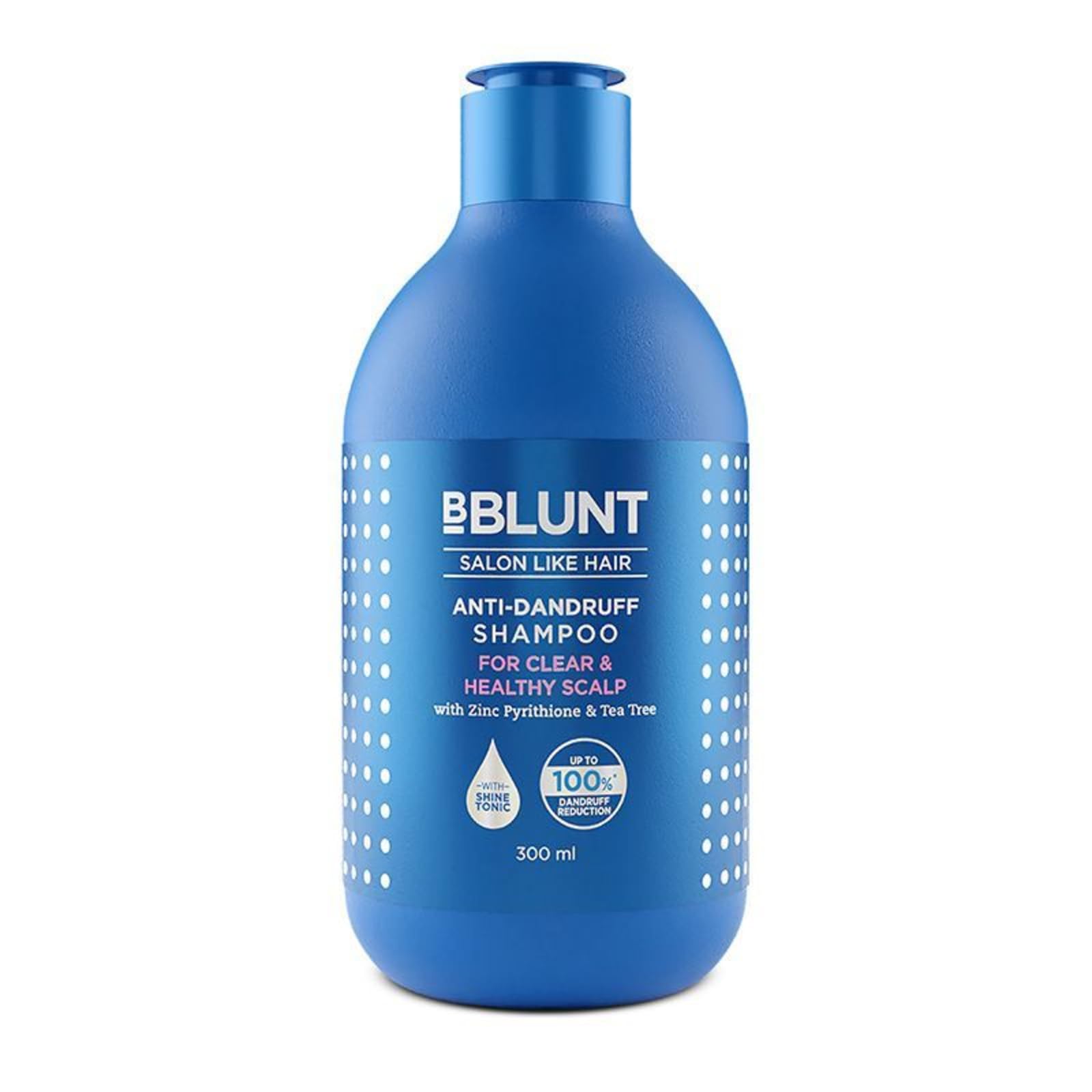 Bblunt Anti-Dandruff Shampoo with Zinc Pyrithione & Tea Tree Oil - 100% Dandruff Control, Oil & Itch Relief for All Hair Types - Men & Women (300ml) - Perfect for Daily Scalp Care & Flake-Free Hair
