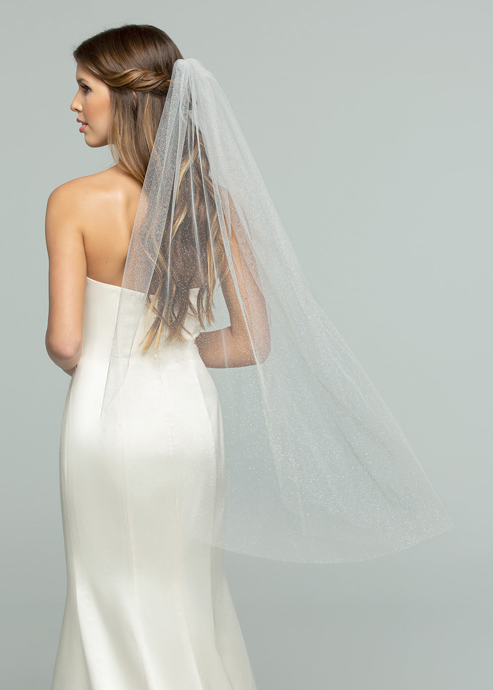 V1007 Sparkling Glitter Tulle Fingertip Wedding Veil - Perfect for Bridal Accessories, Bridesmaids & Special Occasions