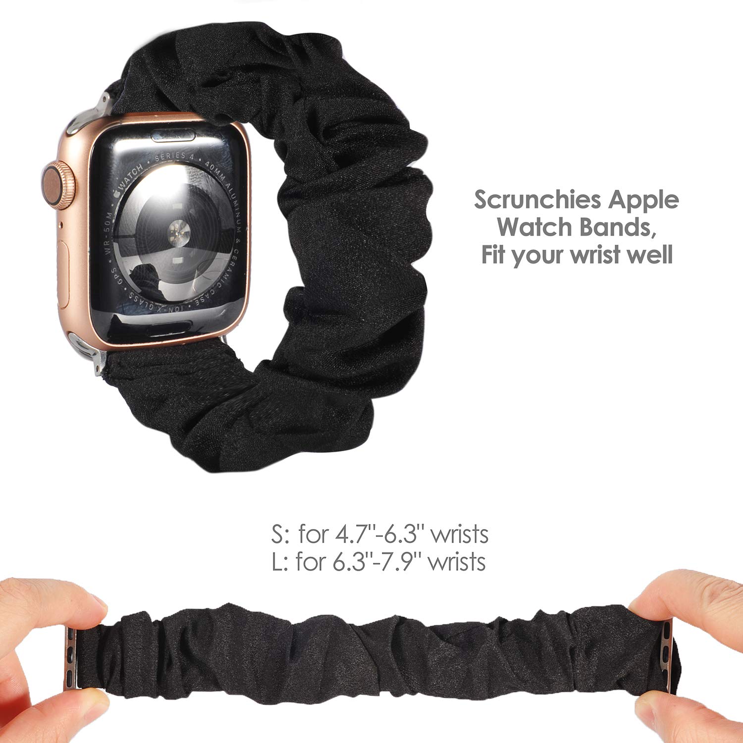 TOYOUTHS Apple Watch Band Scrunchie 42mm 44mm 45mm 46mm 49mm - Soft Elastic Fabric Strap for Women - Compatible with iWatch Ultra SE Series 10 9 8 7 6 5 4 3 2 1 - Black Small - Perfect for Workout, Running, Yoga & Daily Wear