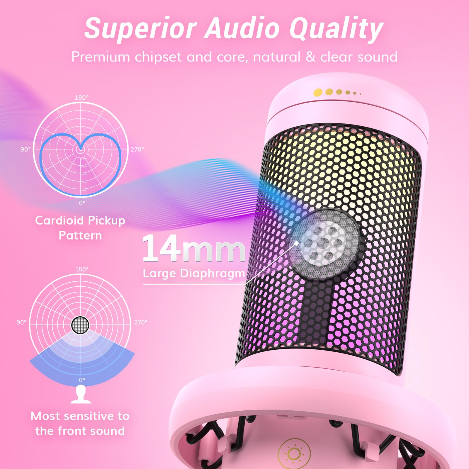 TONOR TC320 USB Gaming Microphone with RGB Lighting & Gain Control - Condenser PC Mic for Streaming, Podcasting, Recording - Compatible with Mac/PS4/PS5/Nintendo Switch (Pink) | Perfect for Twitch, YouTube, Discord & Professional Voice Overs