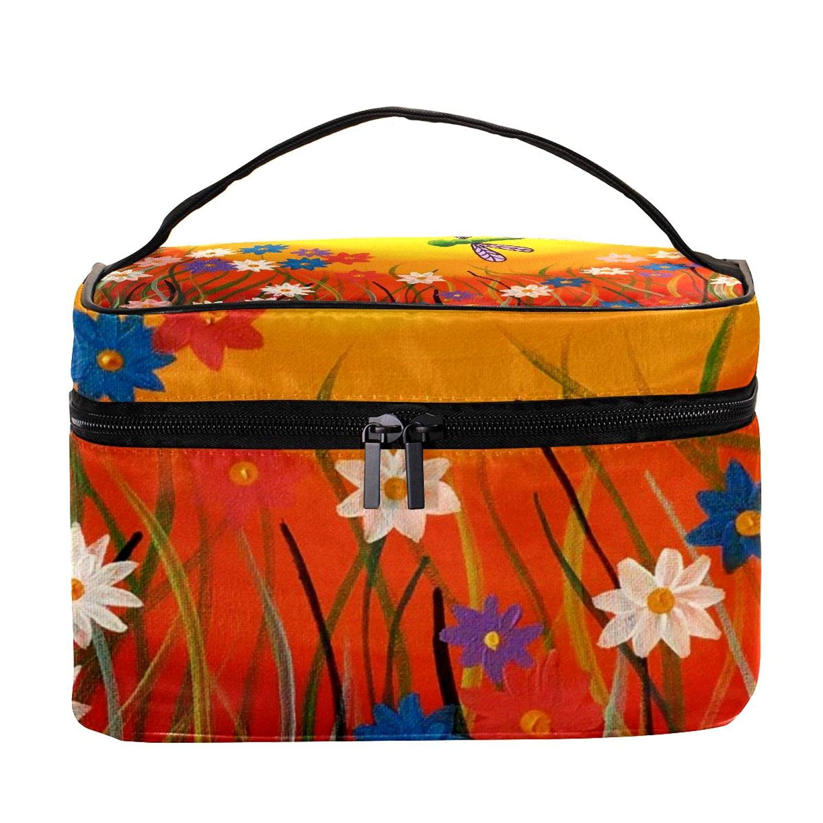 Dragonfly Floral Spring Travel Makeup Bag - Large Cosmetic Organizer with Zipper for Women & Girls | Perfect for Travel, Gym, and Daily Essentials Storage