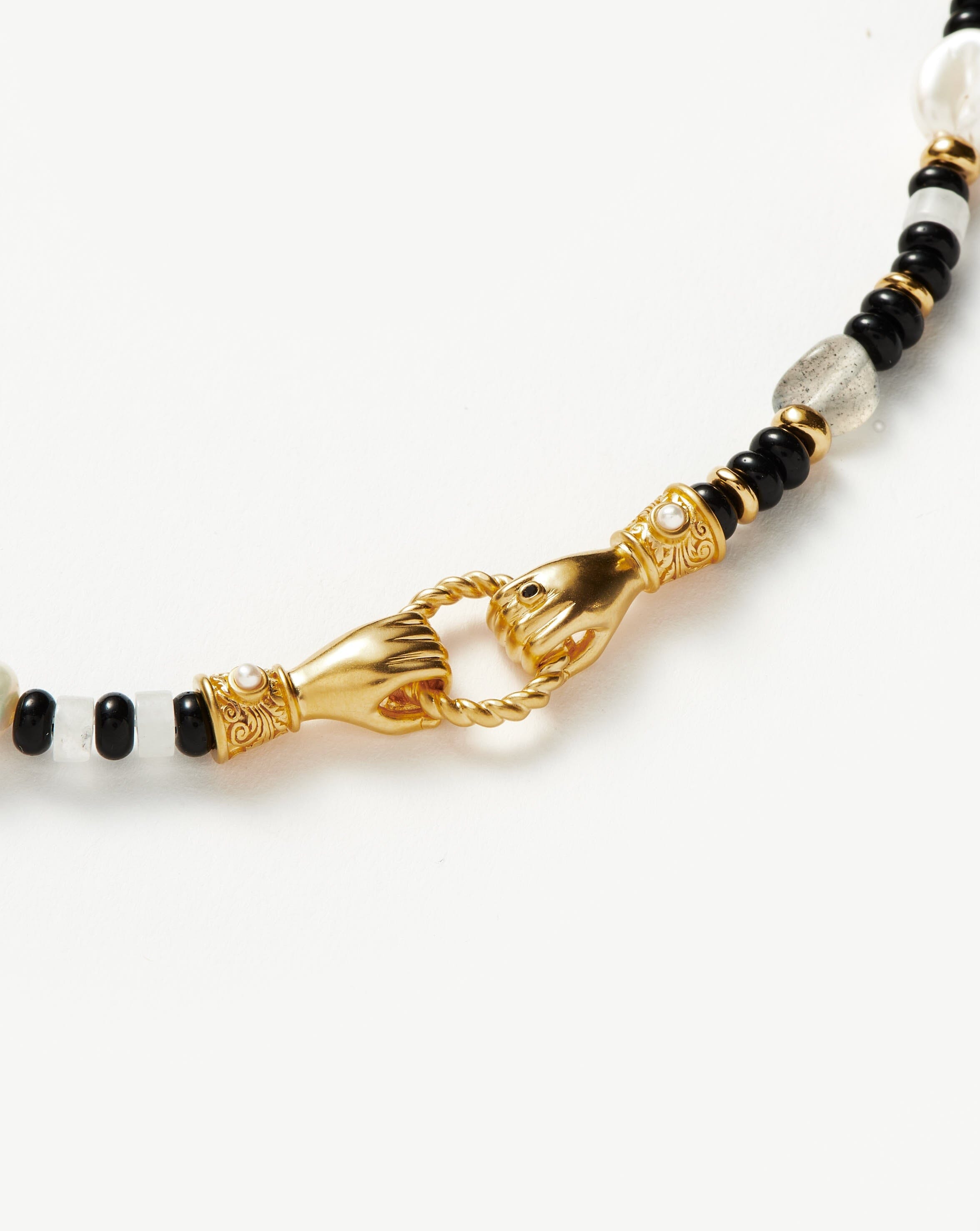Harris Reed In Good Hands Beaded Gemstone Bracelet - 18k Gold Plated Black Chalcedony & Pearl Bracelet for Women | Elegant Jewelry Gift for Birthday, Anniversary & Special Occasions