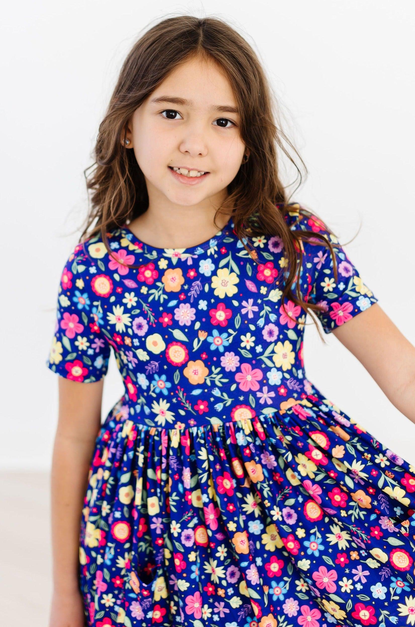 Pick a Posy Short Sleeve Pocket Twirl Dress - Floral Summer Dress for Girls, Perfect for Parties, Weddings & Outdoor Play