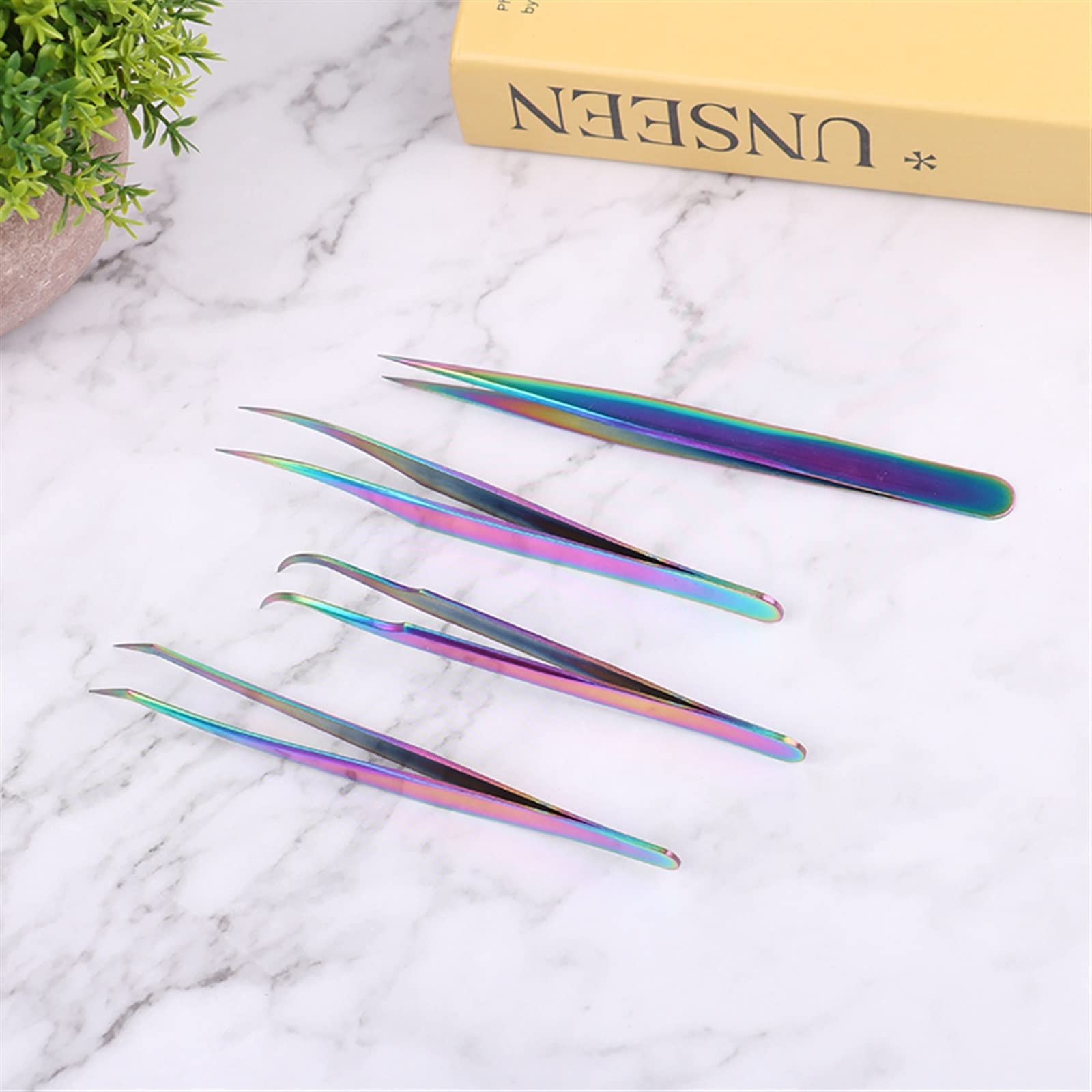 Professional Stainless Steel Curved Pointed Eyelash Extension Tweezers - Precision Lash Tool for Salon & Home Use (Color 04, Pack of 4) | Perfect for Eyelash Extensions, False Lashes & Makeup Application