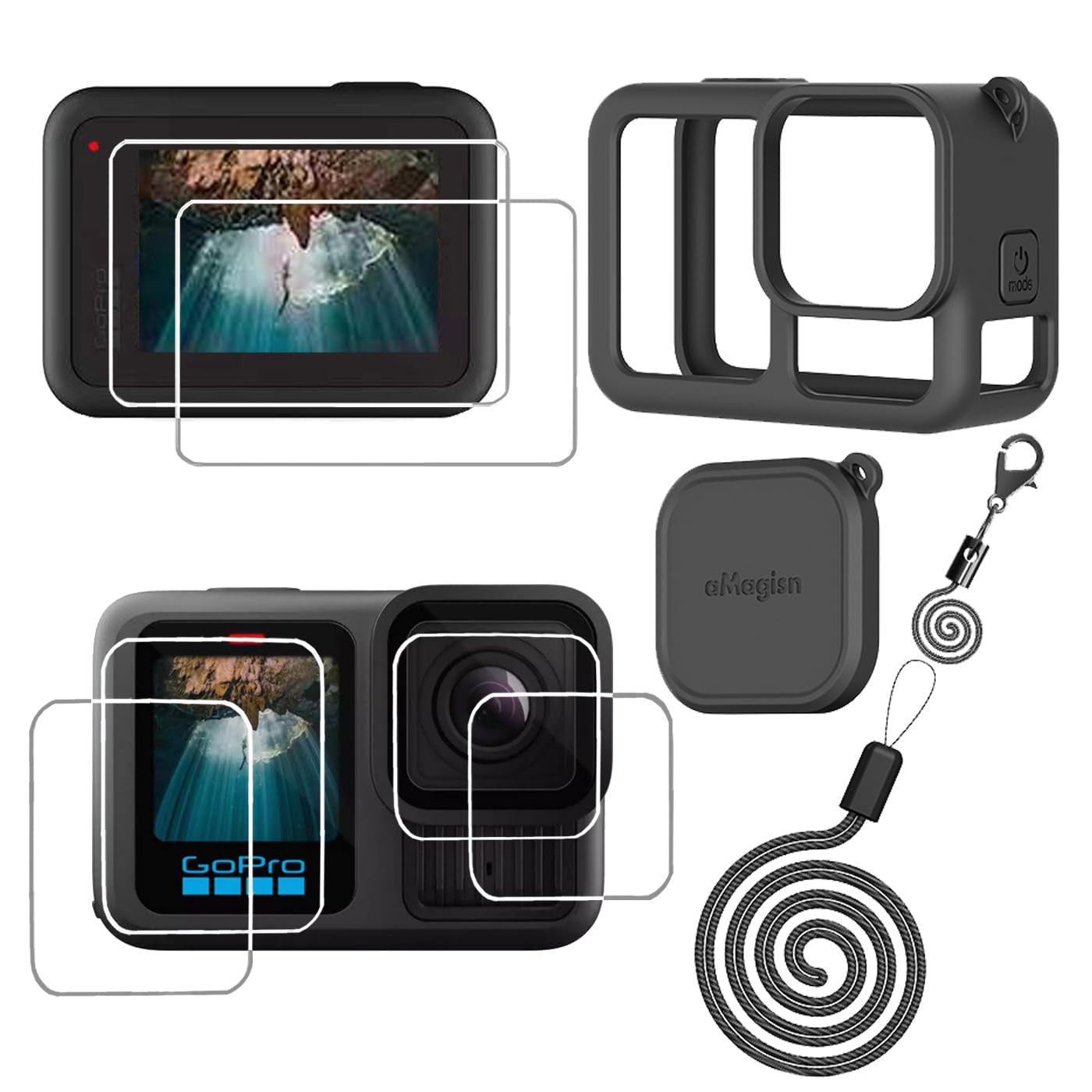 GoPro Hero 13 Black Silicone Protective Case with Tempered Glass Screen Protector - Soft Rubber Cover for Action Camera - Perfect for Outdoor Sports, Hiking, and Waterproof Protection