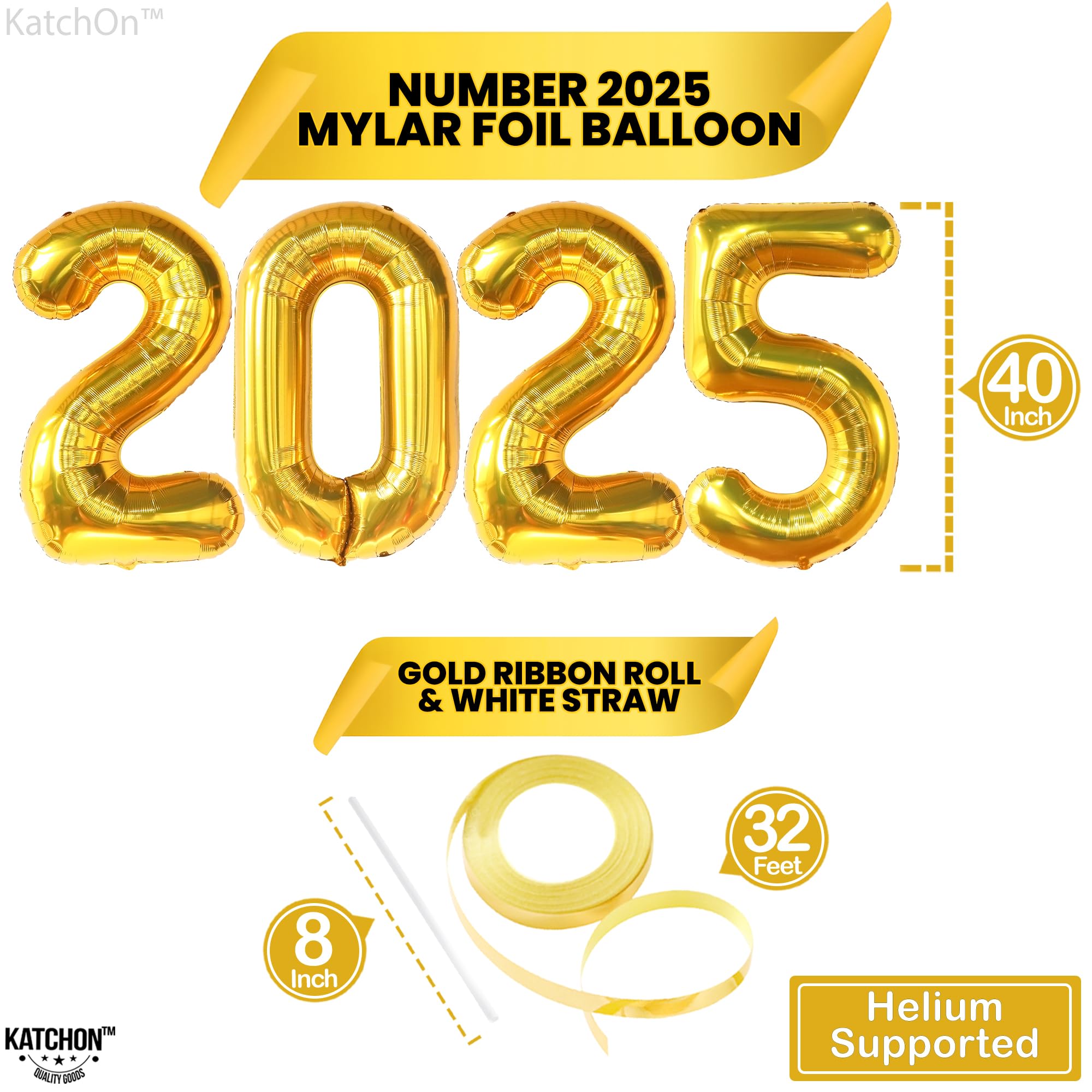 KatchOn Extra Large 40 Inch Gold 2025 Balloons - Happy New Year Party Decorations for NYE Celebrations | New Year's Eve 2025 Balloon Supplies for Countdown Parties, Home Decor & Festive Events